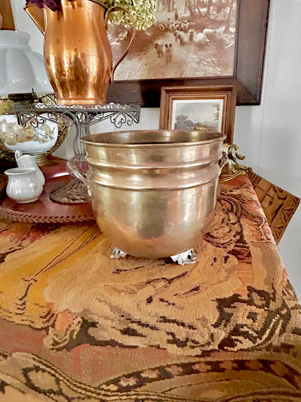 Vintage Solid Brass Footed Cachepot