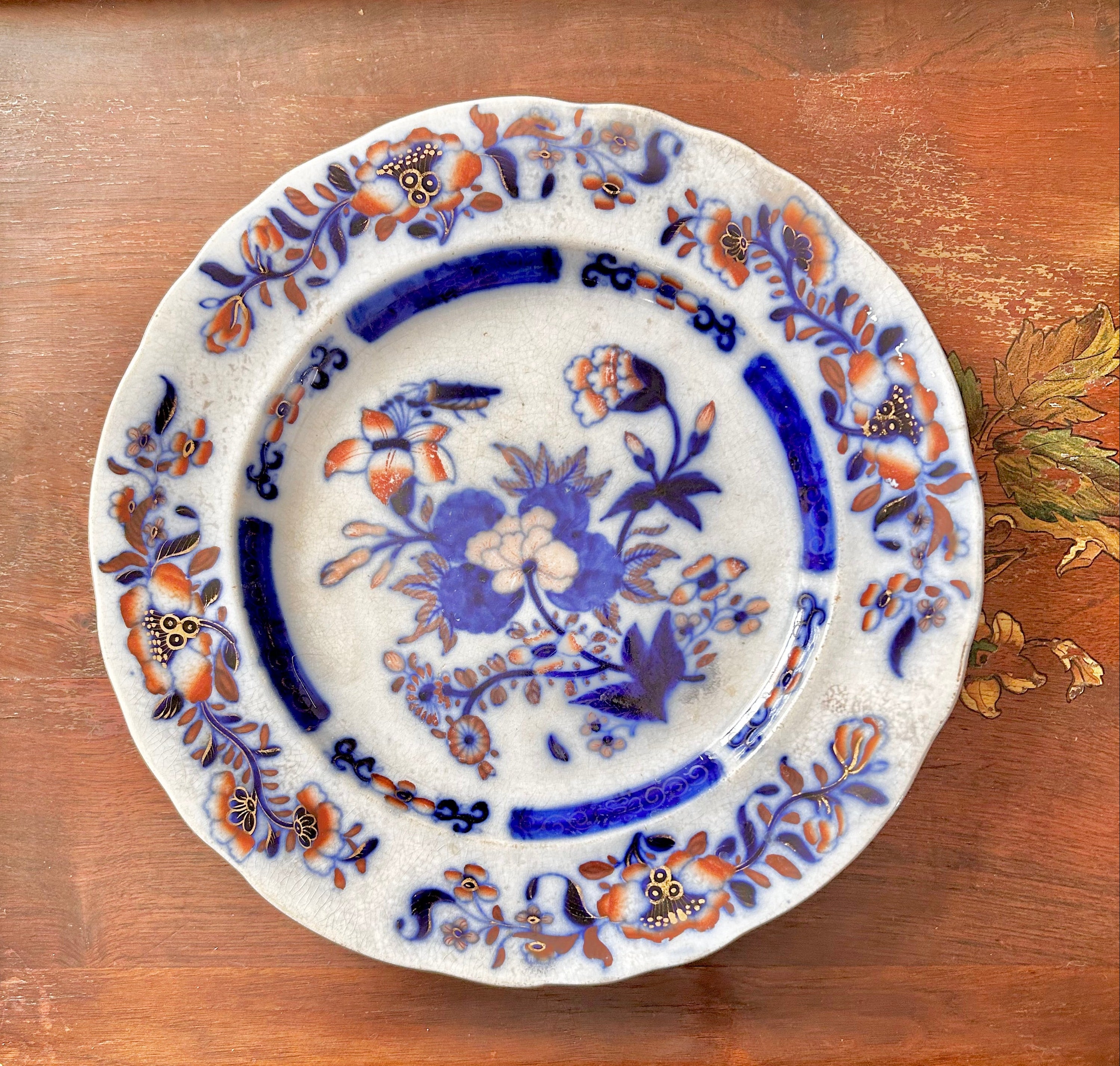 Antique Stained Ironstone French China Imari Plate