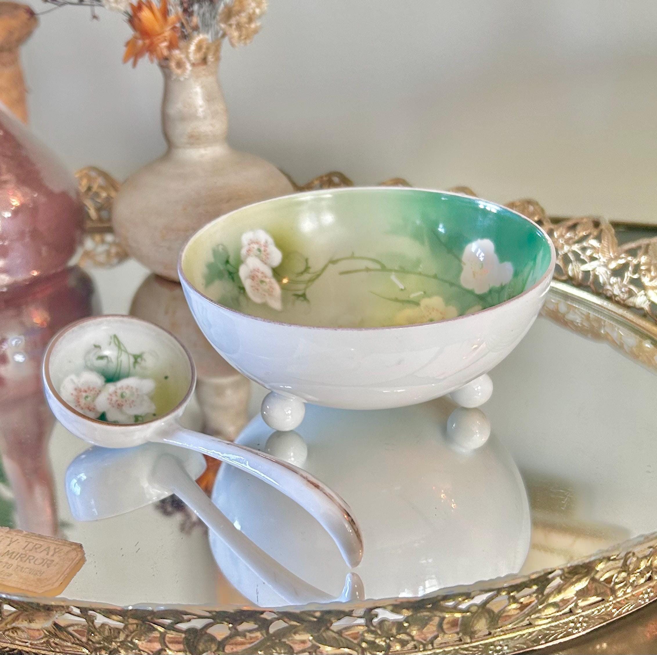 Vintage Transferware Porcelain Condiment Bowl and Serving spoon Reinhold Schlegelmilch (RS) Germany