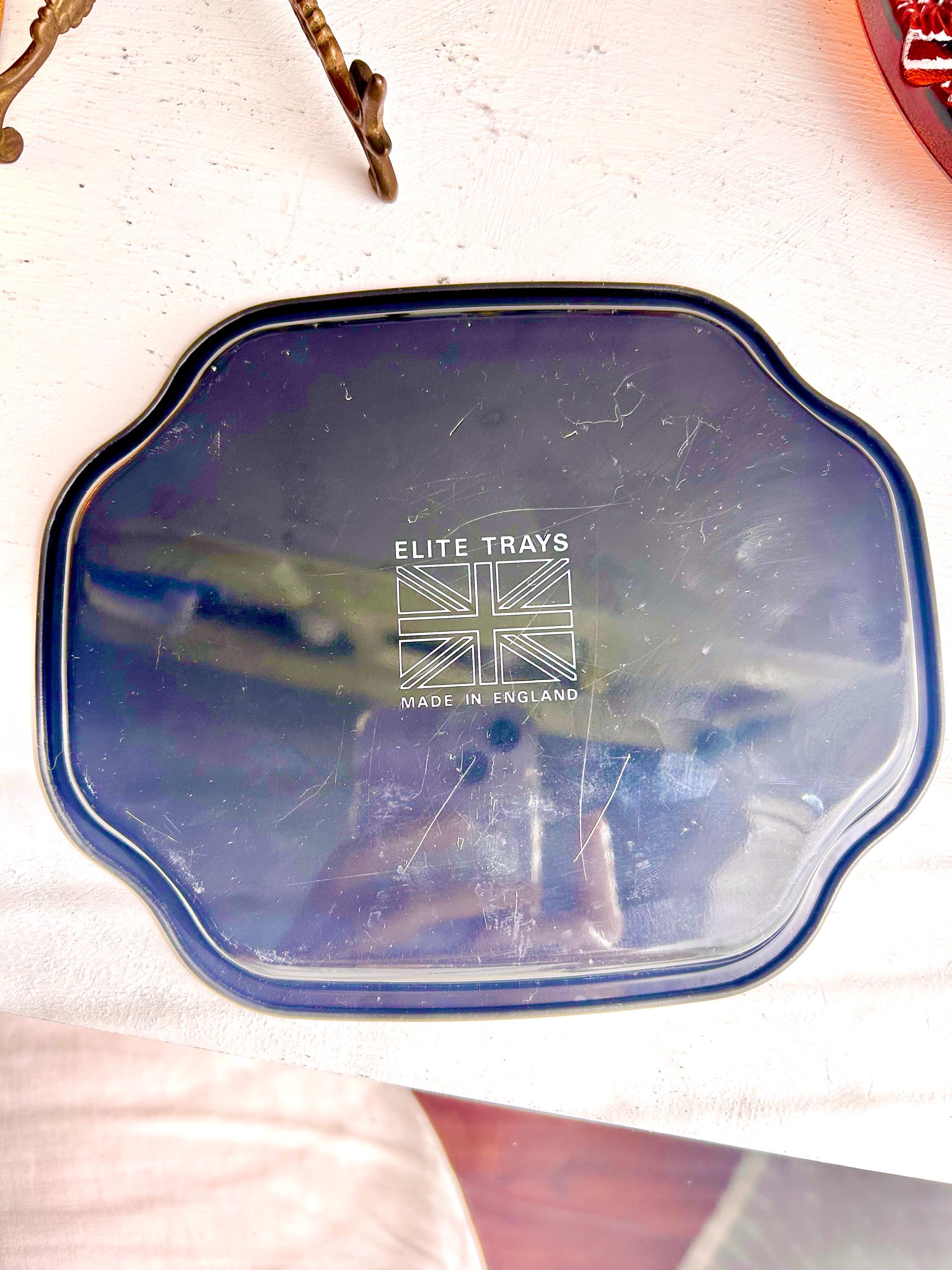 Vintage Floral Tray: Black & Gold Filigree, Made in England (7 Inch)