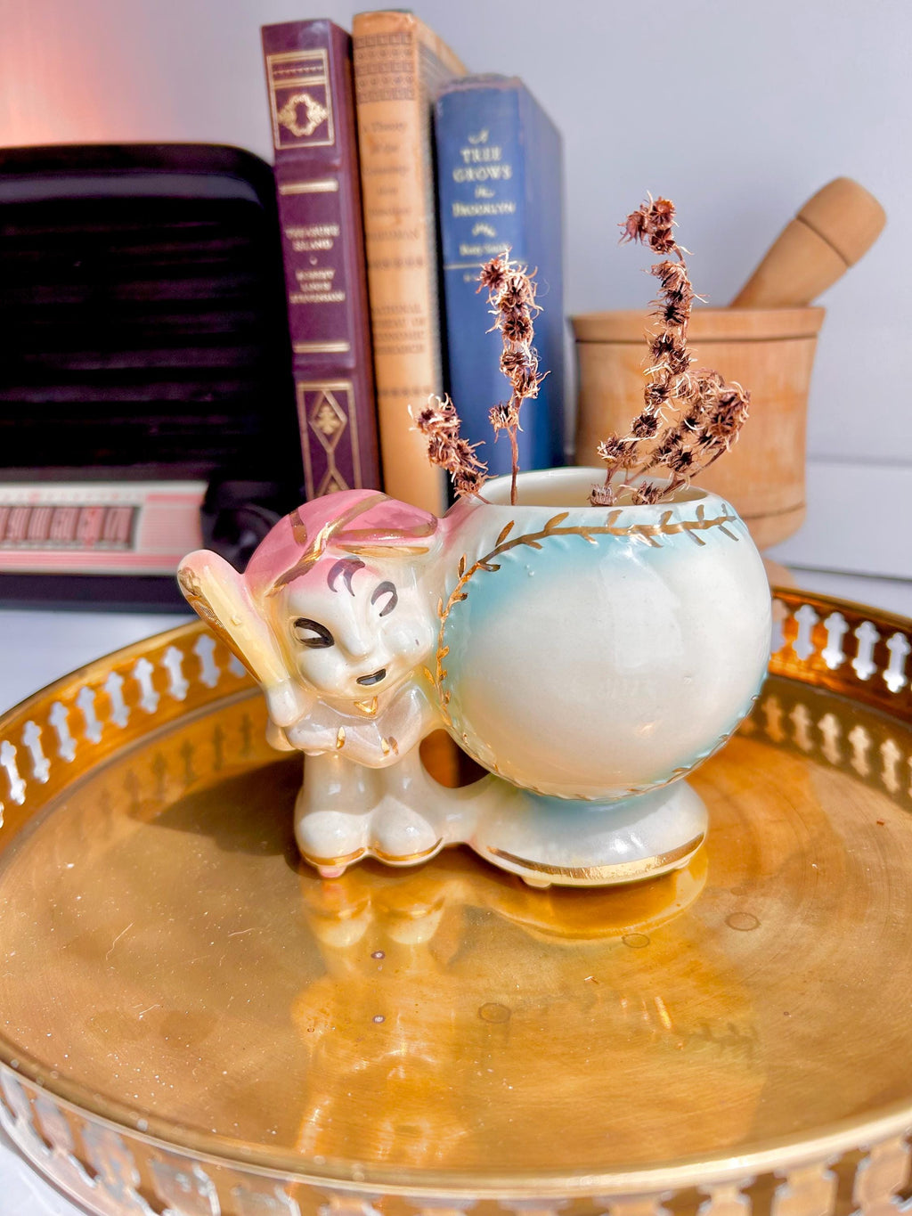 Mid-Century Ceramic Baseball Player Planter Vase