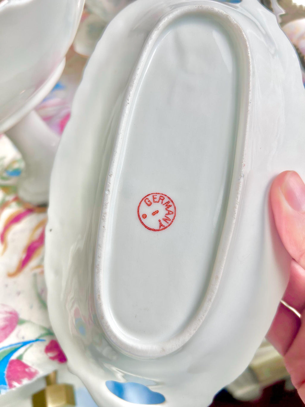Vintage Floral Porcelain Dish: Germany Gold Trim Small Bowl