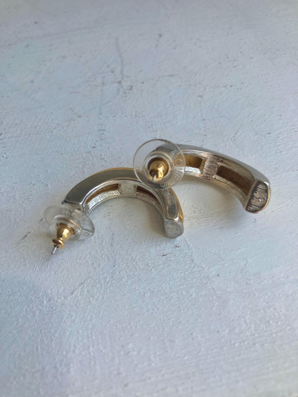 Vintage 1980s Two-Tone Half Hoop Earrings: Gold & Silver Tone
