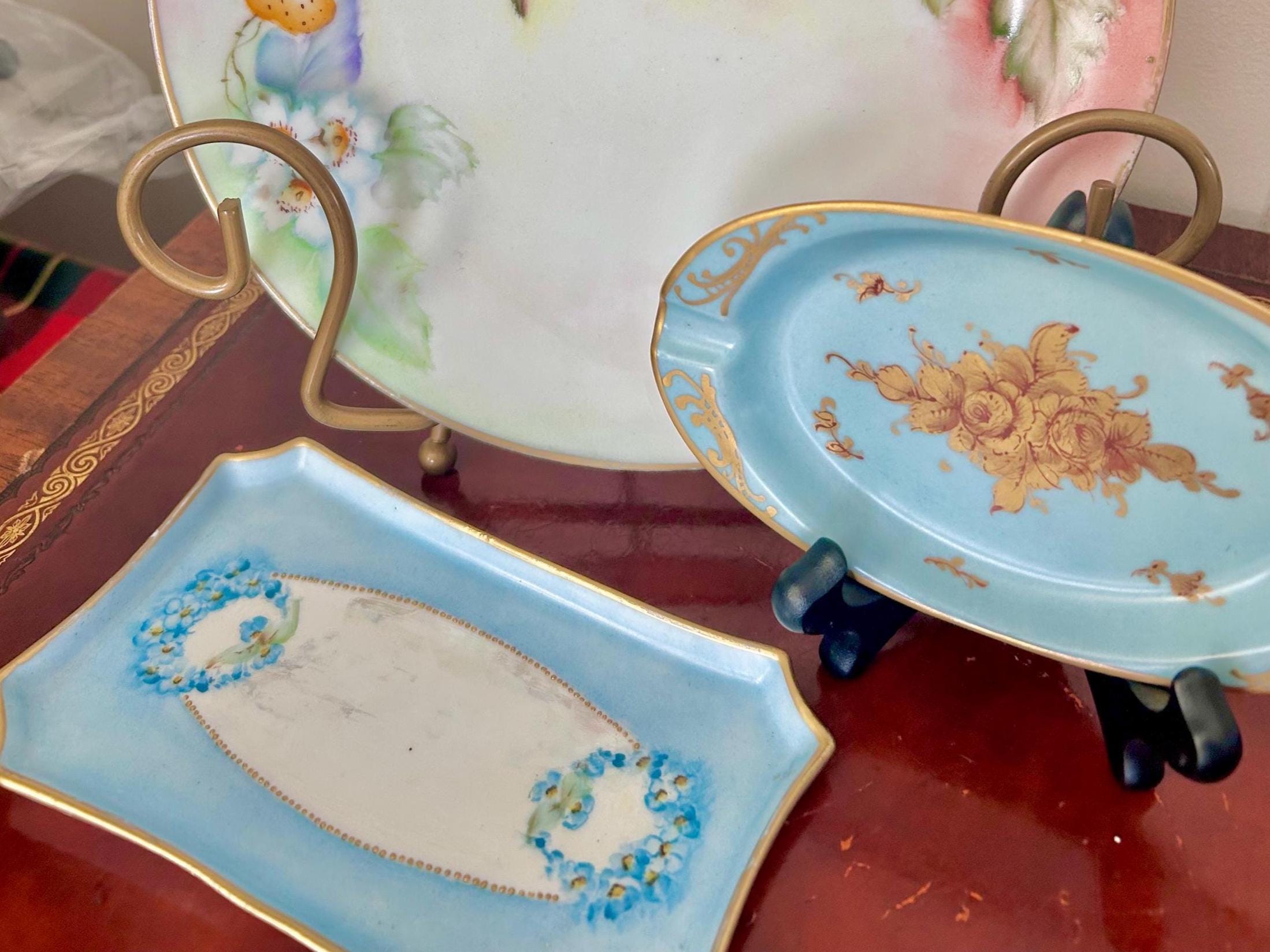 Small Blue Porcelain Dishes Hand-painted Limoges France