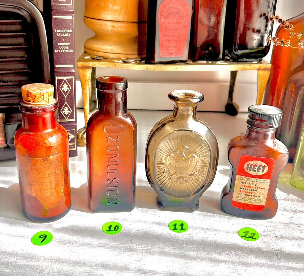 Vintage Amber Apothecary Bottles: Collectible Chemist & Liquor Glass - Sold Individually