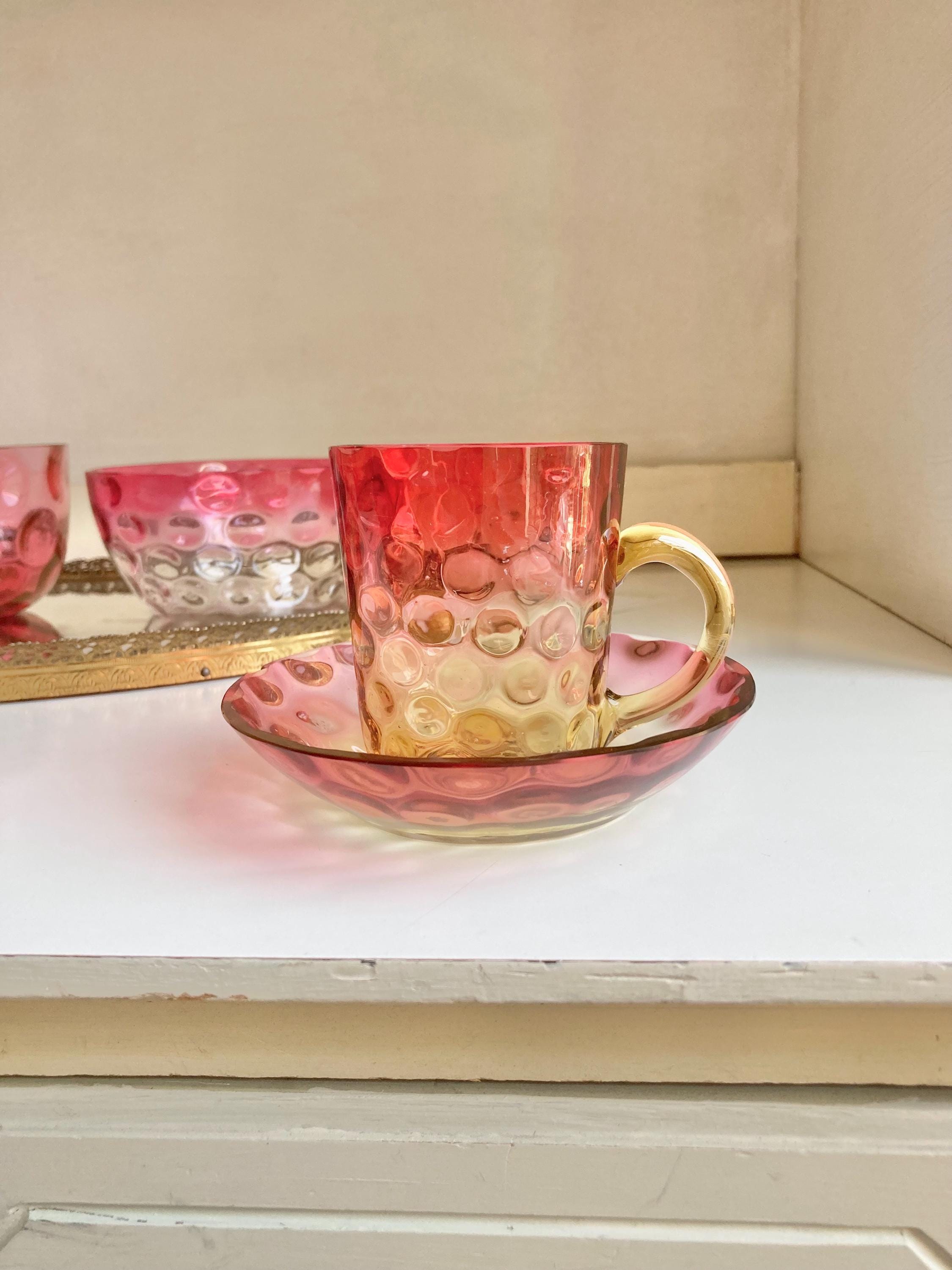 Antique Amberina Glass: Victorian Reverse Thumbprint Shot Glass or Teacup