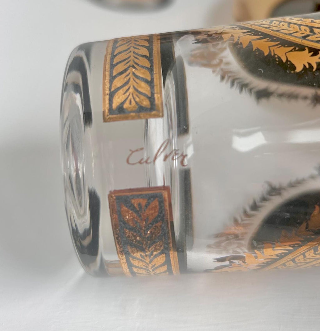 Vintage Culver Highball Glass: Gold & Black Pineapple Design
