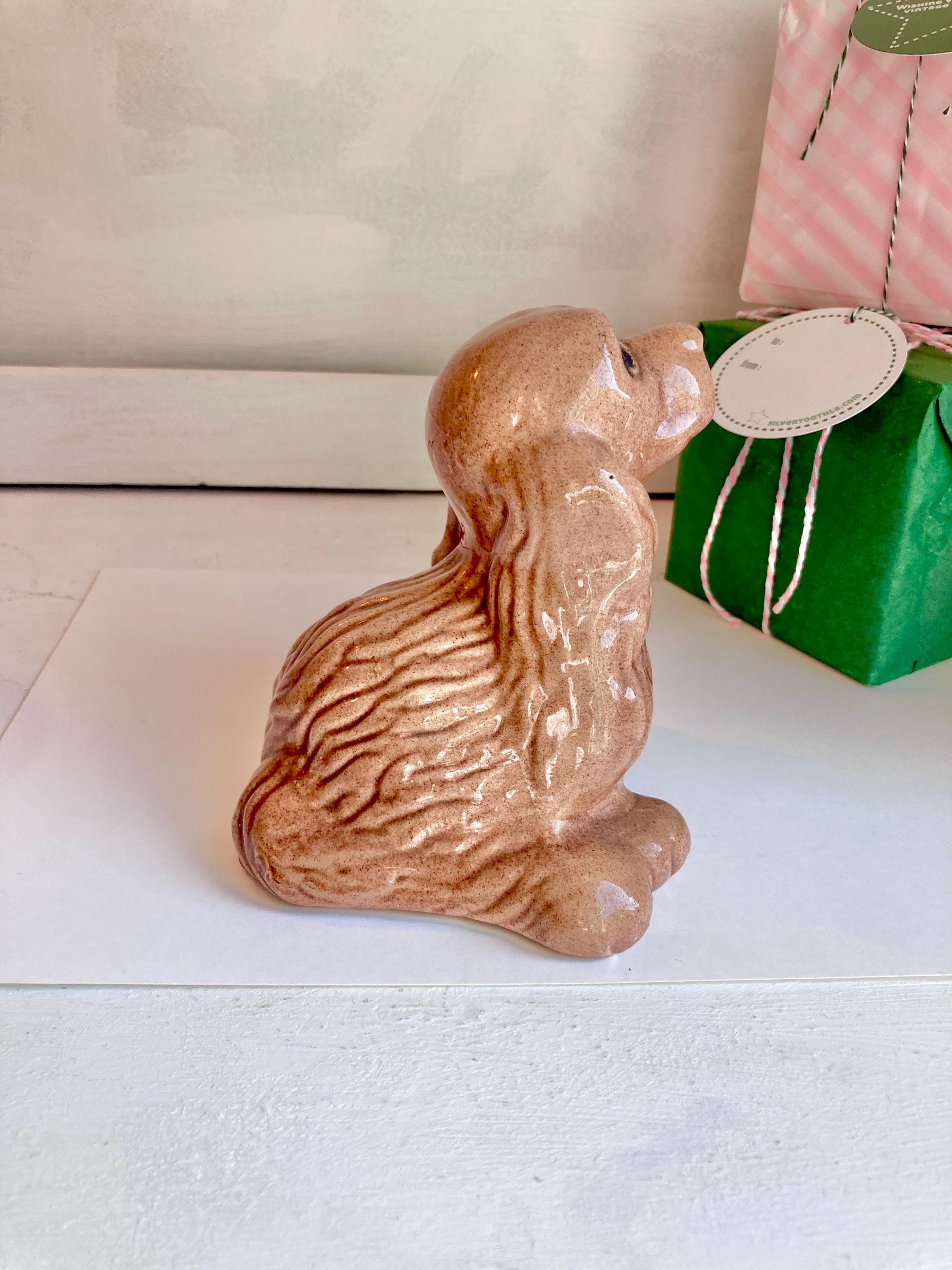 Vintage Spaniel Dog Figurine - Large Hand Painted Seated Ceramic Cocker Spaniel