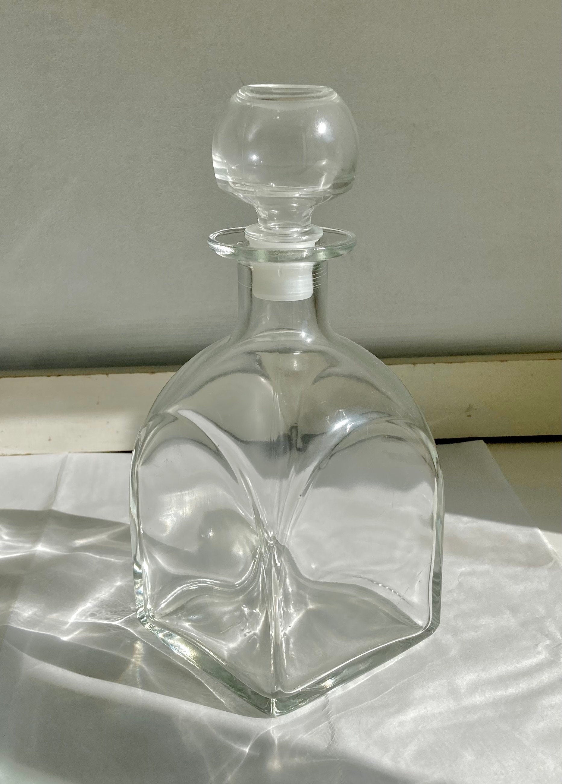 Vintage Glass Decanter with Hollow Glass Stopper, Squared base