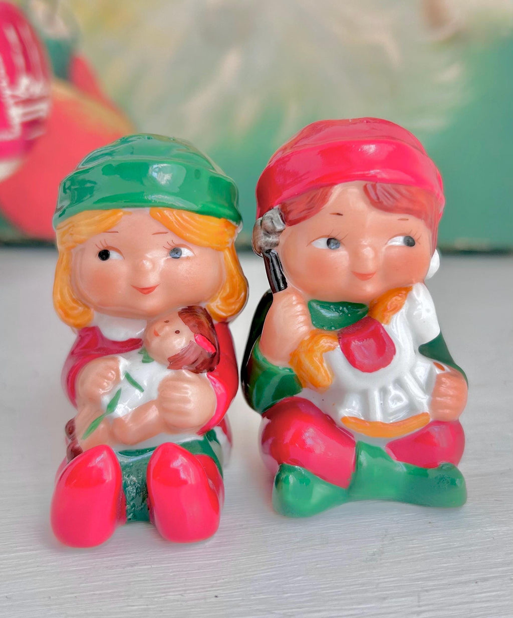Vintage Avon Christmas Salt and Pepper Shakers - Boy and Girl Figurine Set (1983)