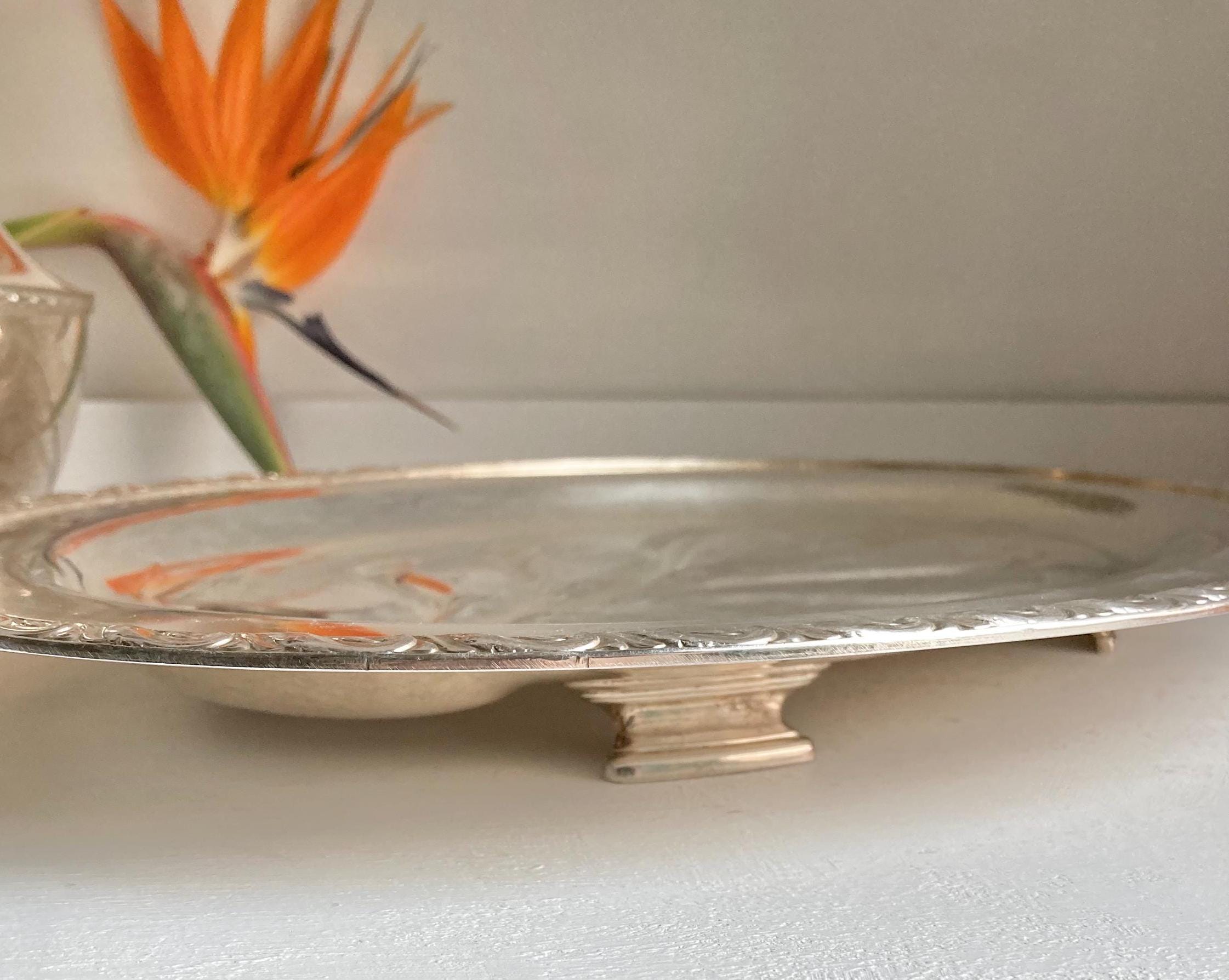 Vintage Oneida Silver-Plated Meat Platter – Baroque Rim, Art Deco Feet