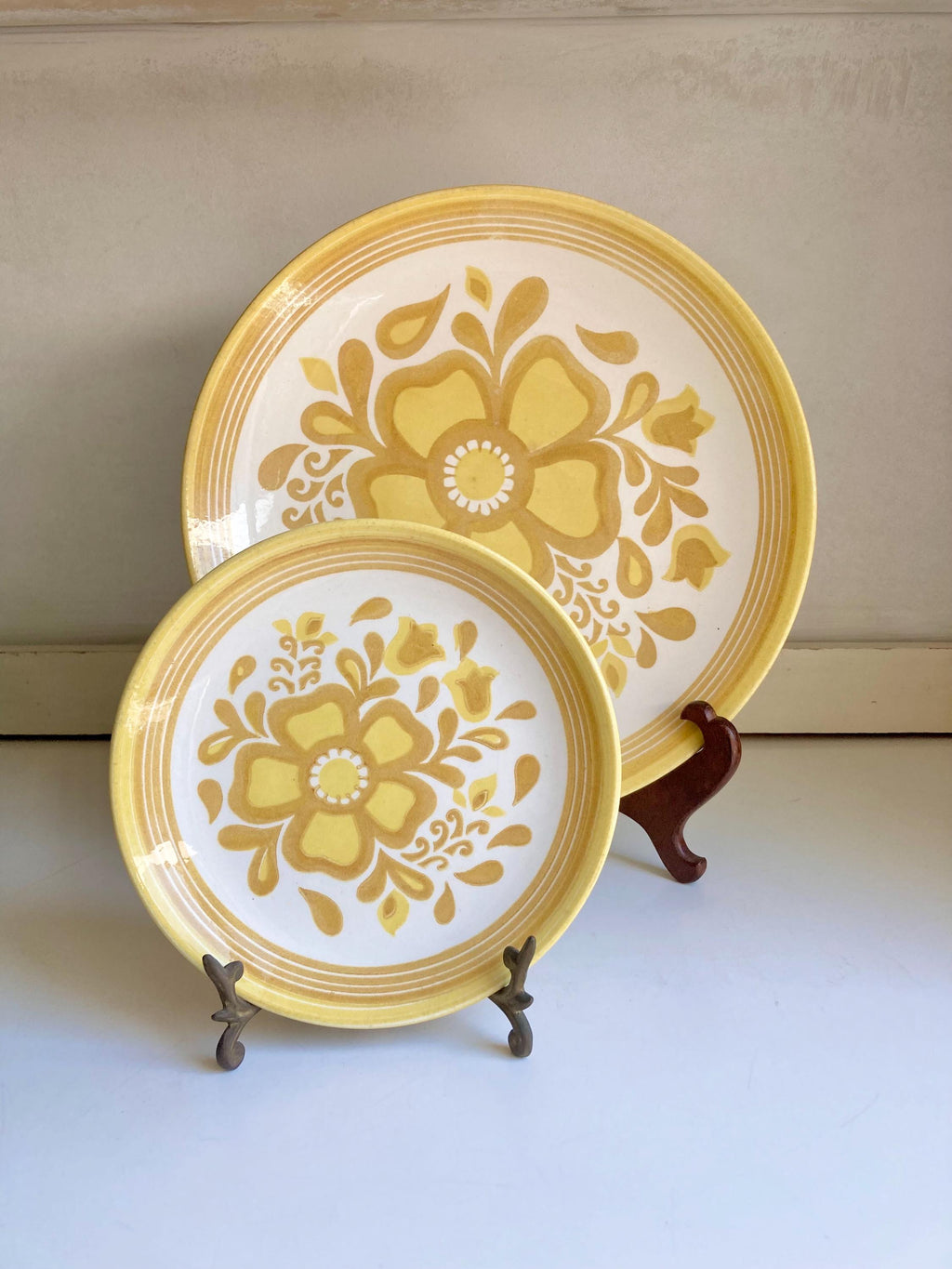 Vintage Cavalier Ironstone Plate Set: Yellow Floral Royal China USA