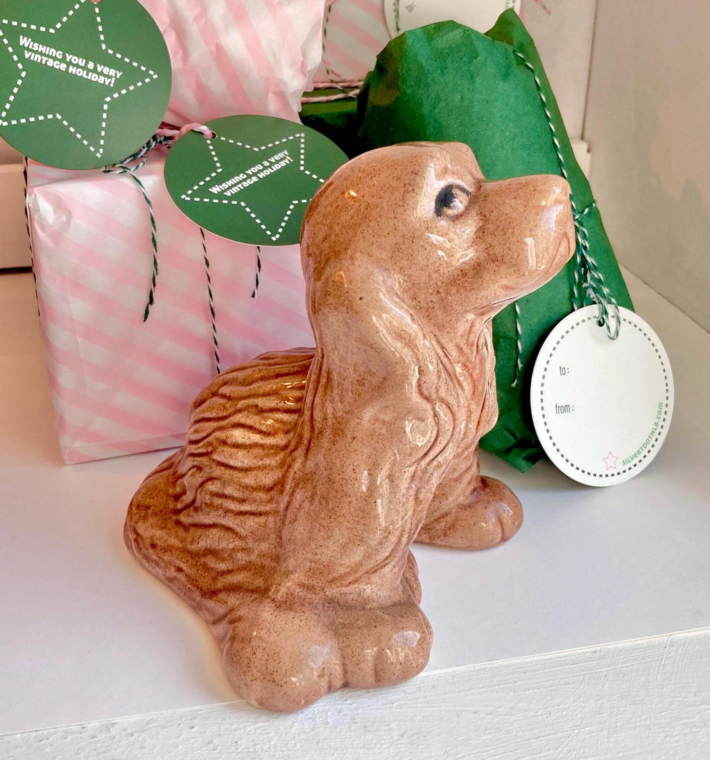 Vintage Spaniel Dog Figurine - Large Hand Painted Seated Ceramic Cocker Spaniel