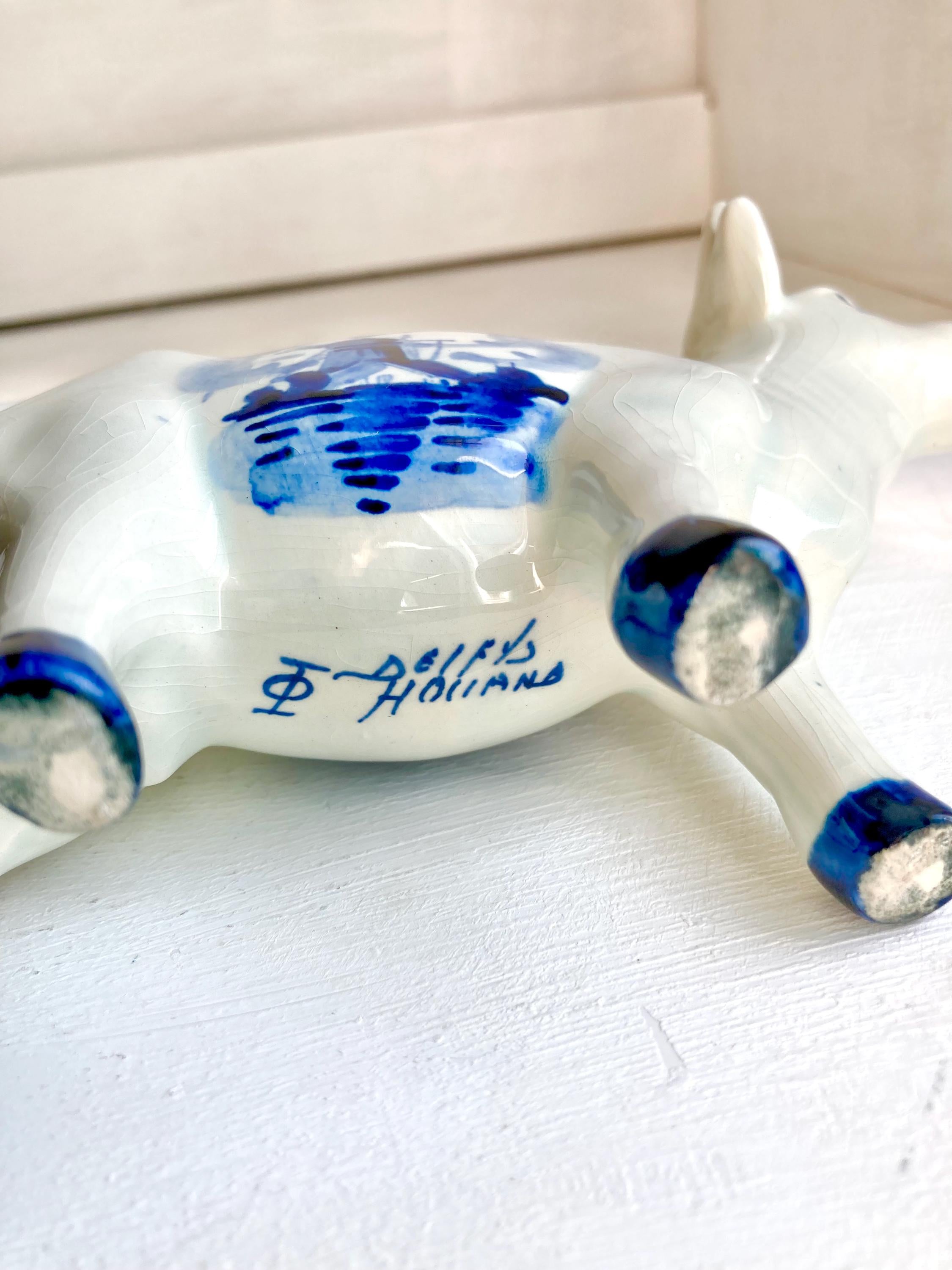 Vintage Delft Blue Ceramic Cow Creamer – Holland Windmill Design