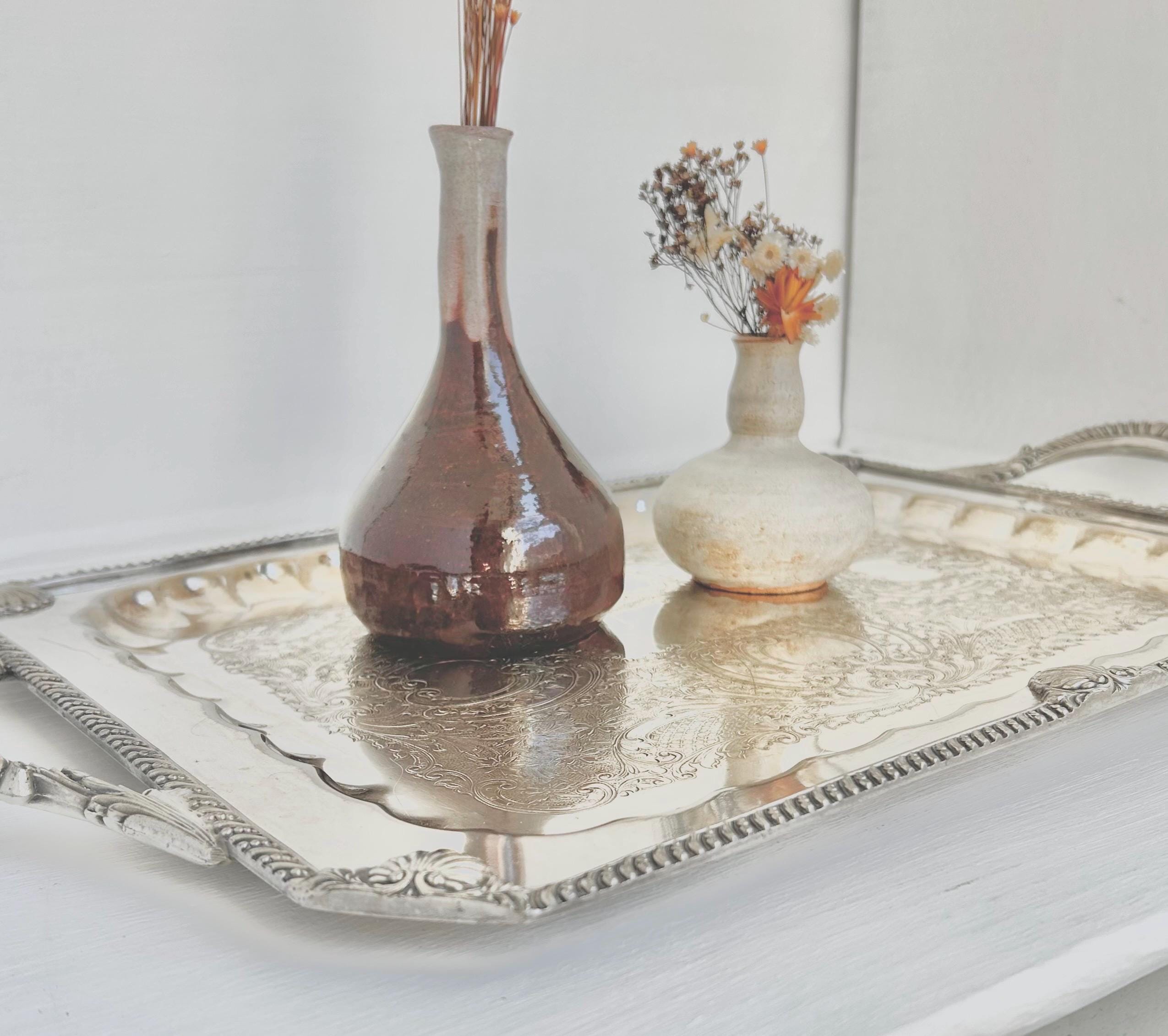 Vintage Silverplated Copper Tray: Neoclassical Seashell Rim, English Silver Co. - Vintage worn