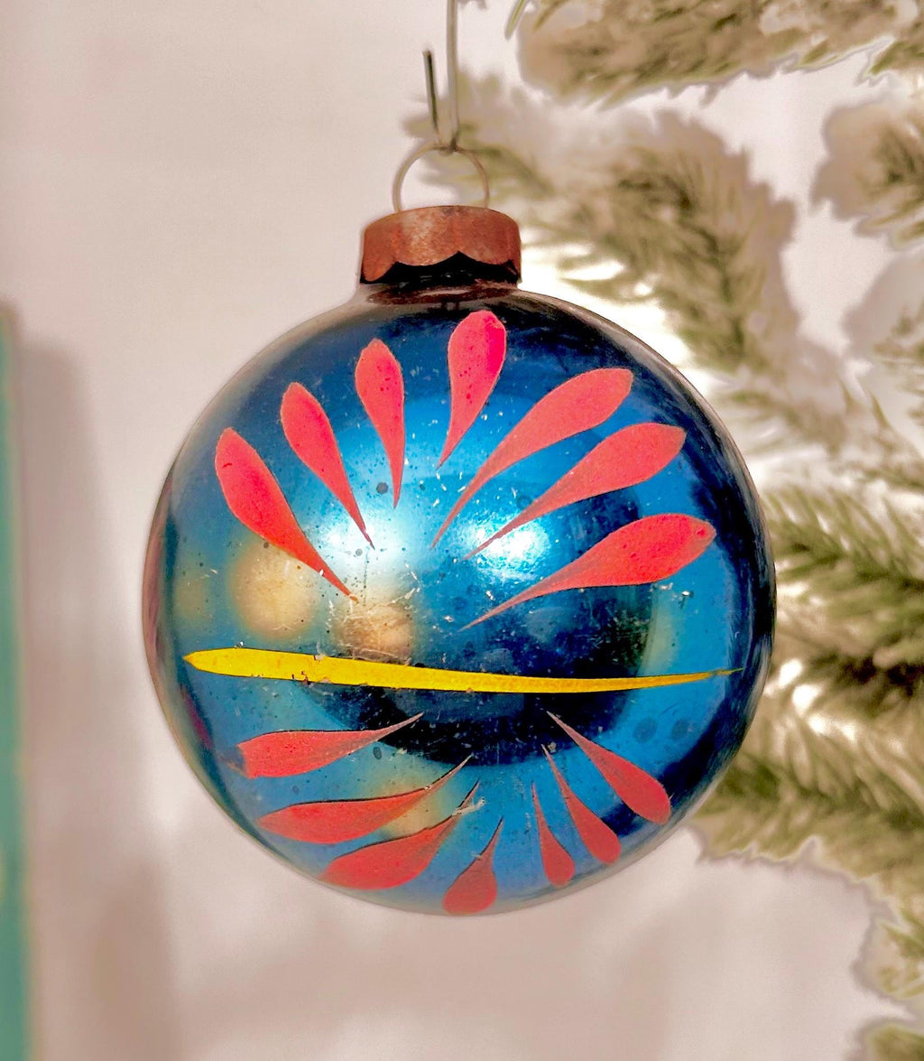 Vintage Hand-Painted Glass Christmas Ornament: European Xmas Tree Bulb