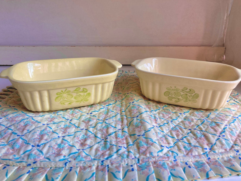 Vintage Pfaltzgraff Loaf Casserole Dishes: Pale Lemon Floral Stoneware, Set of 2