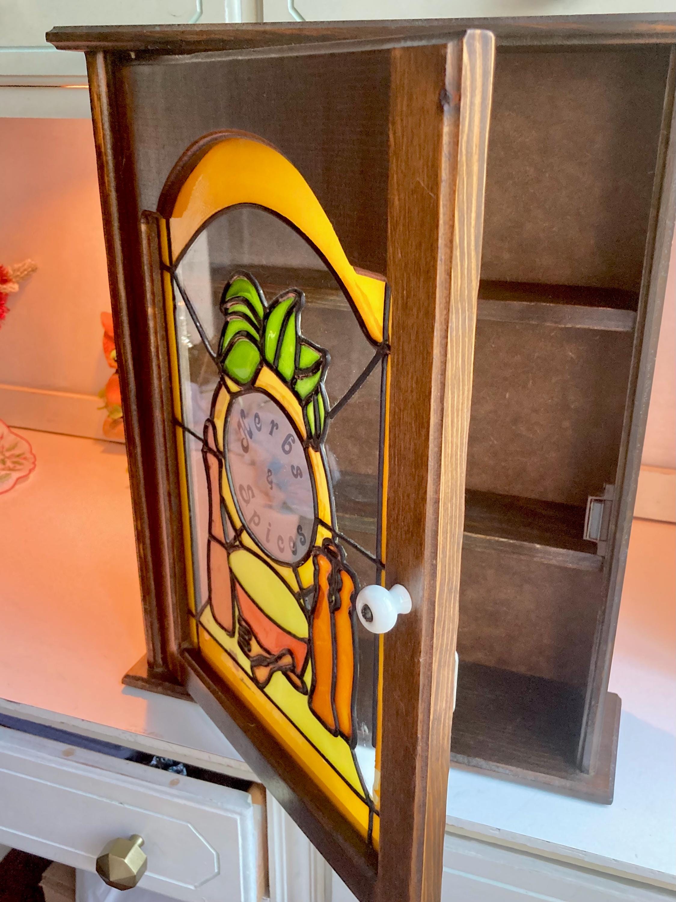 Vintage Stained Glass Spice Cabinet: Montgomery Ward Americana Pantry
