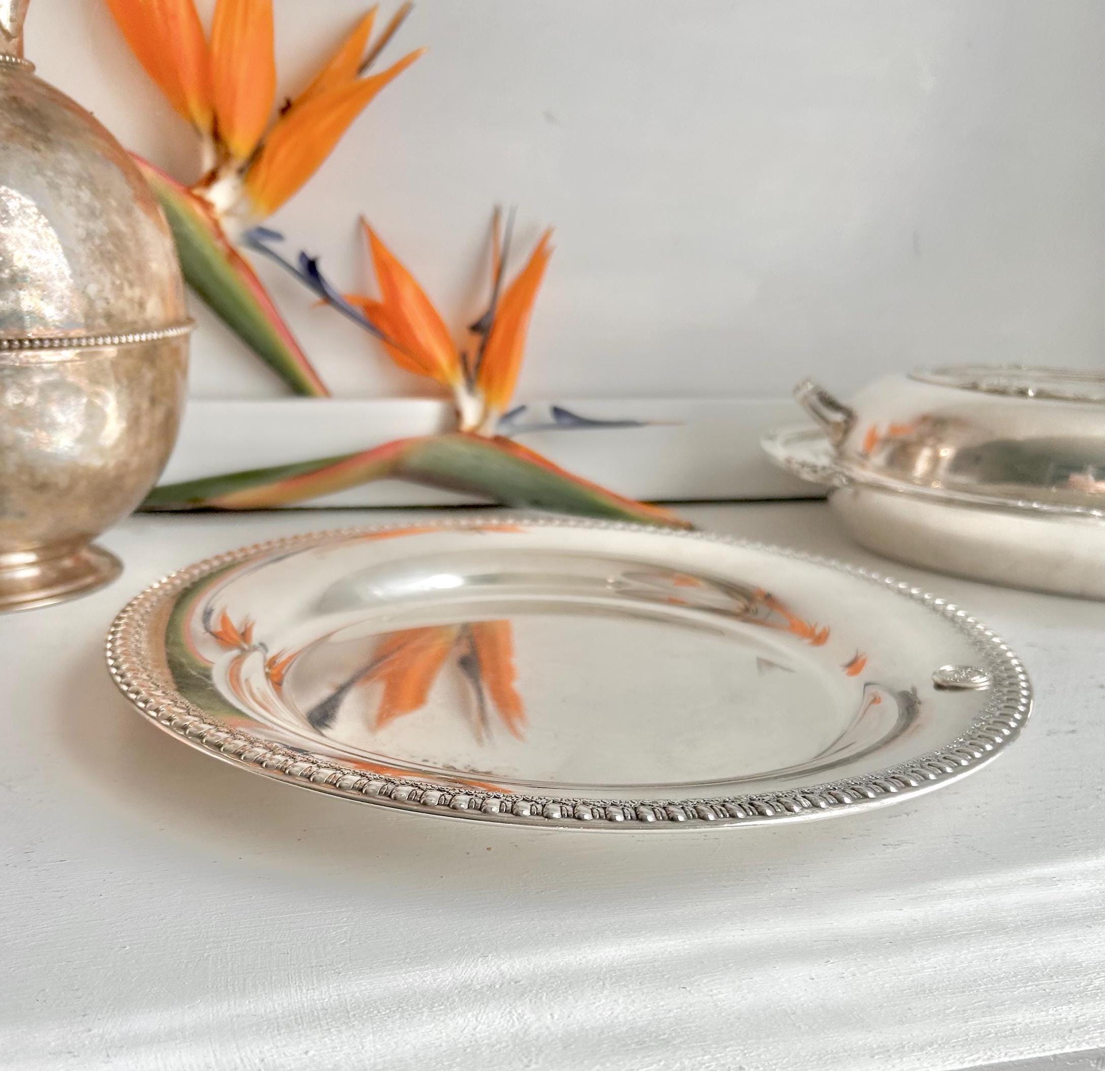 Vintage Wilcox Silver-Plated Platter: Brandon Hall Gadroon Rim, Hollywood Musketeers
