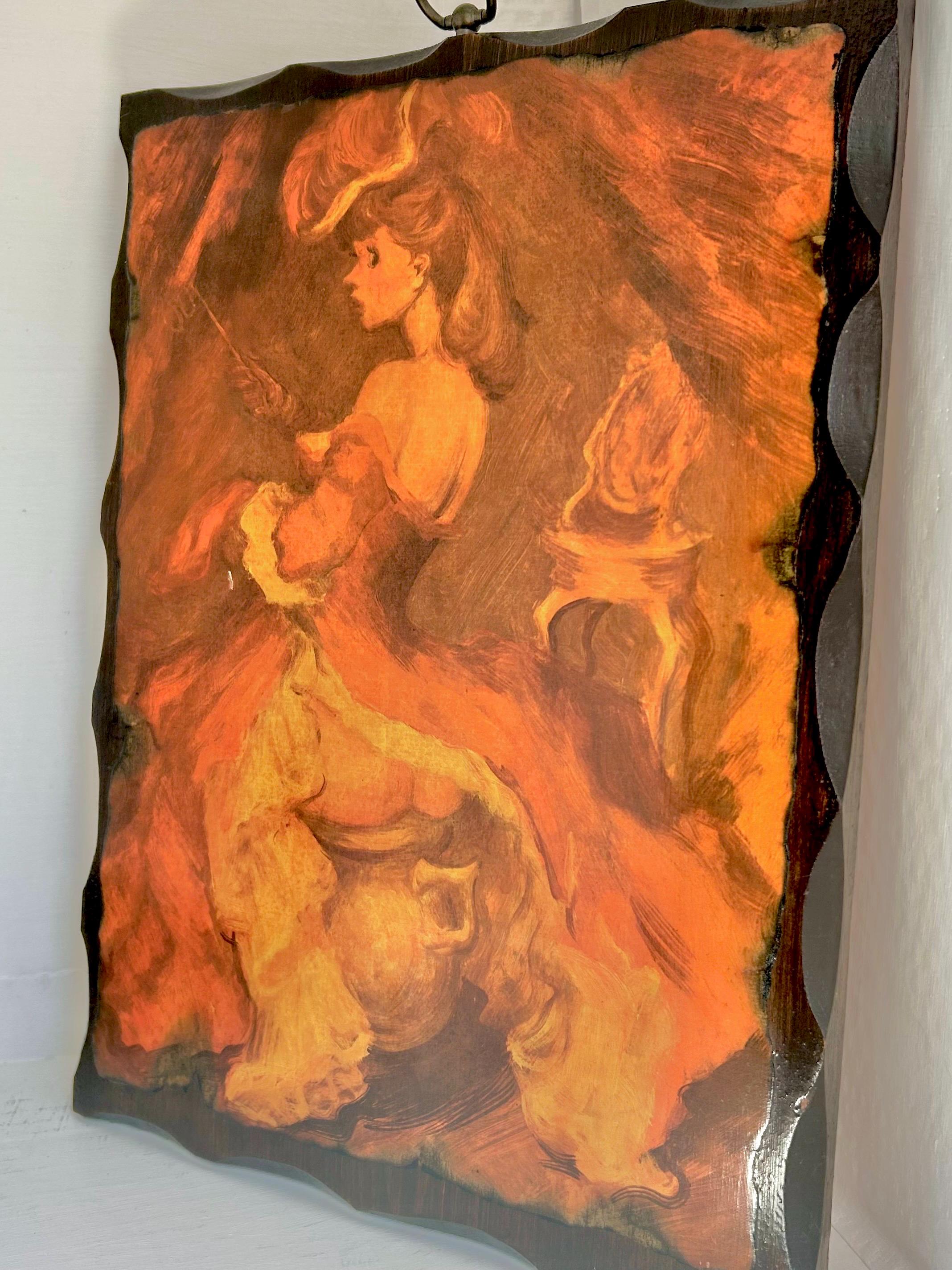Vintage Kitsch Burlesque Lady Wall Hanging: Burnished Wood Decor
