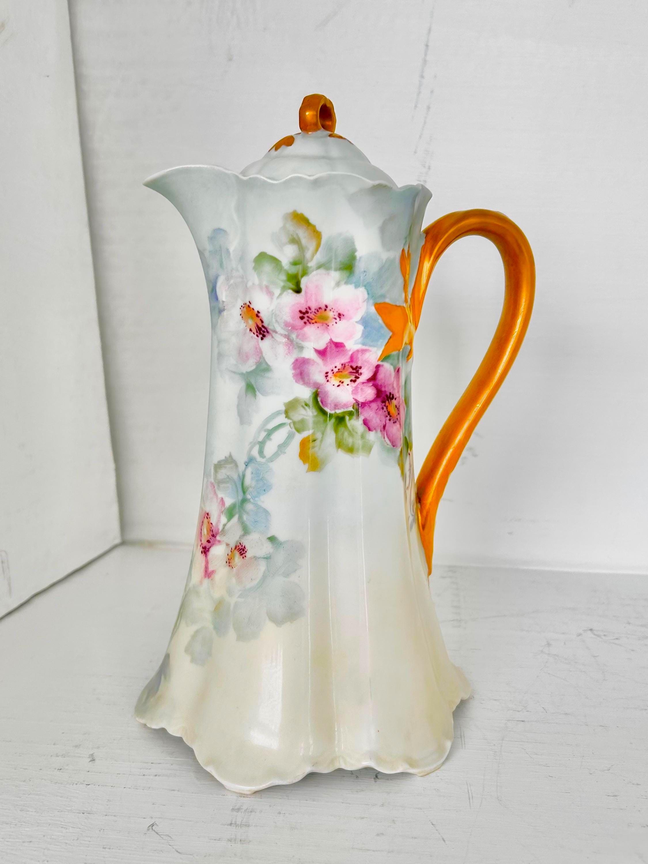 Vintage Haviland Limoges Porcelain Chocolate Pot with Roses