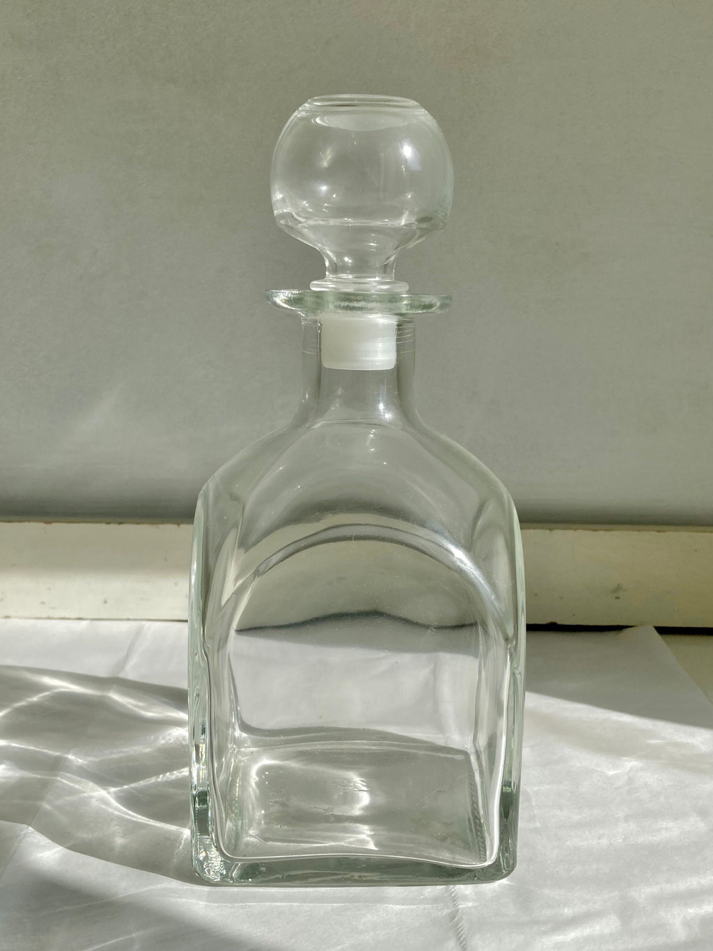 Vintage Glass Decanter with Hollow Glass Stopper, Squared base