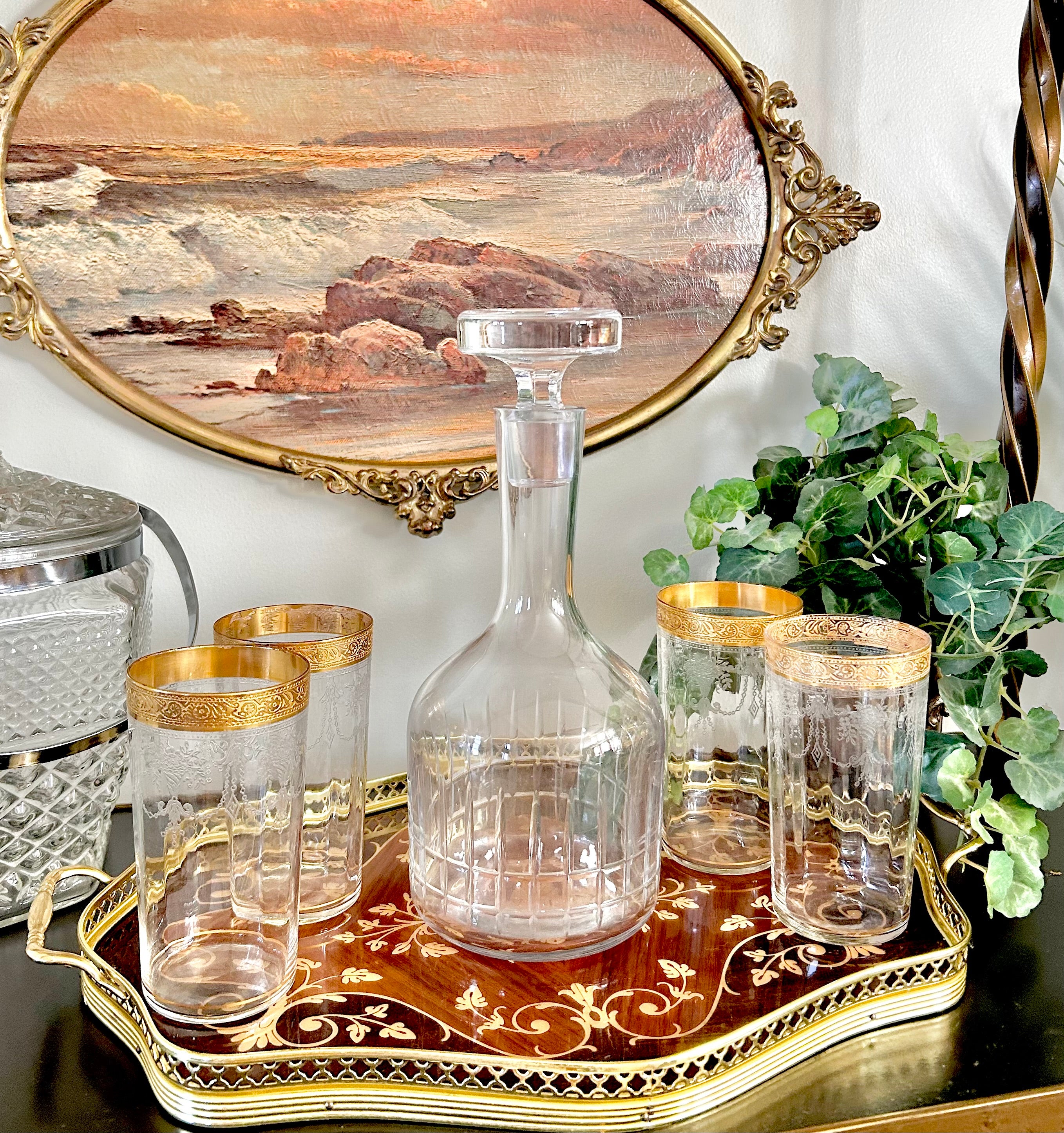Vintage MCM Cut Crystal Glass Decanter