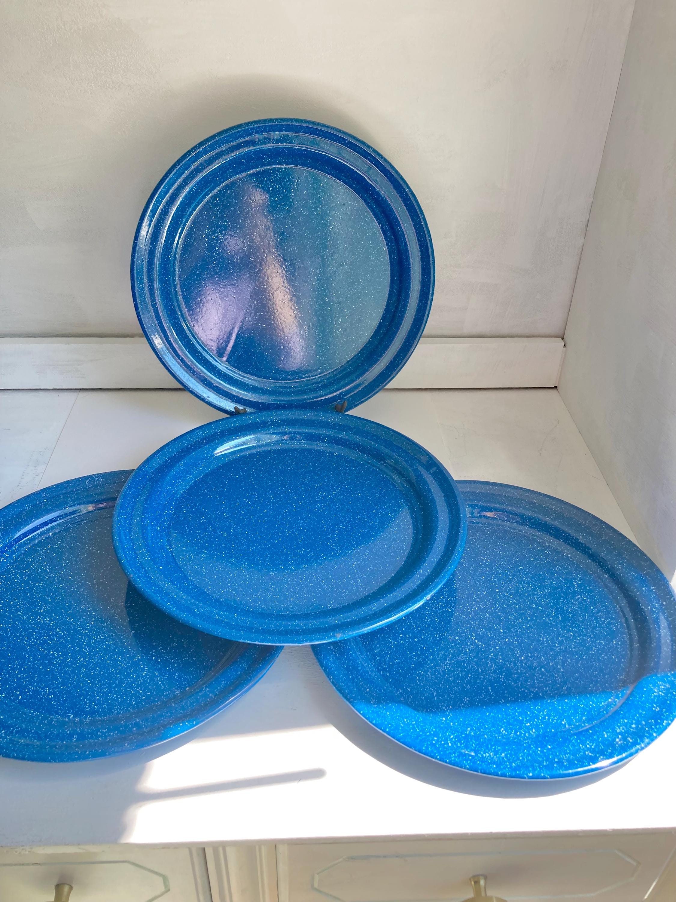 Vintage Enamelware White Speckled Blue Metal Dining for Outdoors and Camping: Choose from options