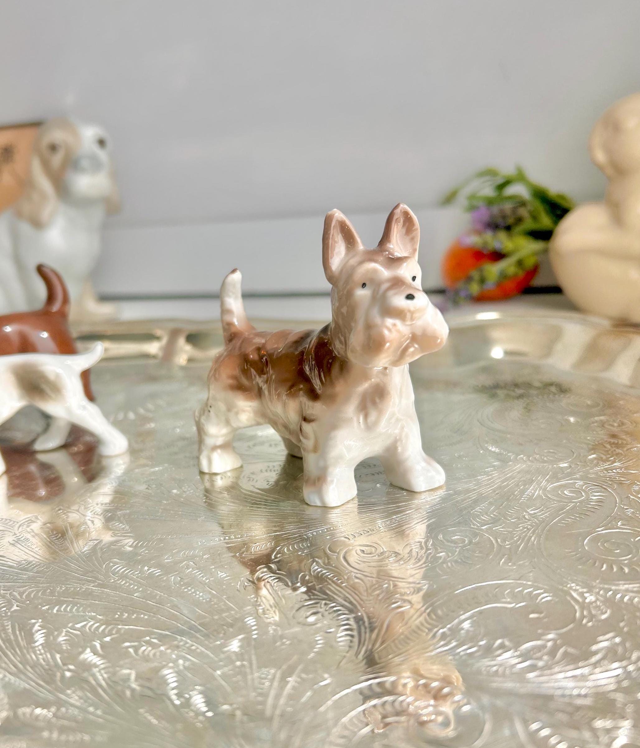 Vintage Porcelain Terrier Figurine: Hand-Painted Dog, Marked Japan