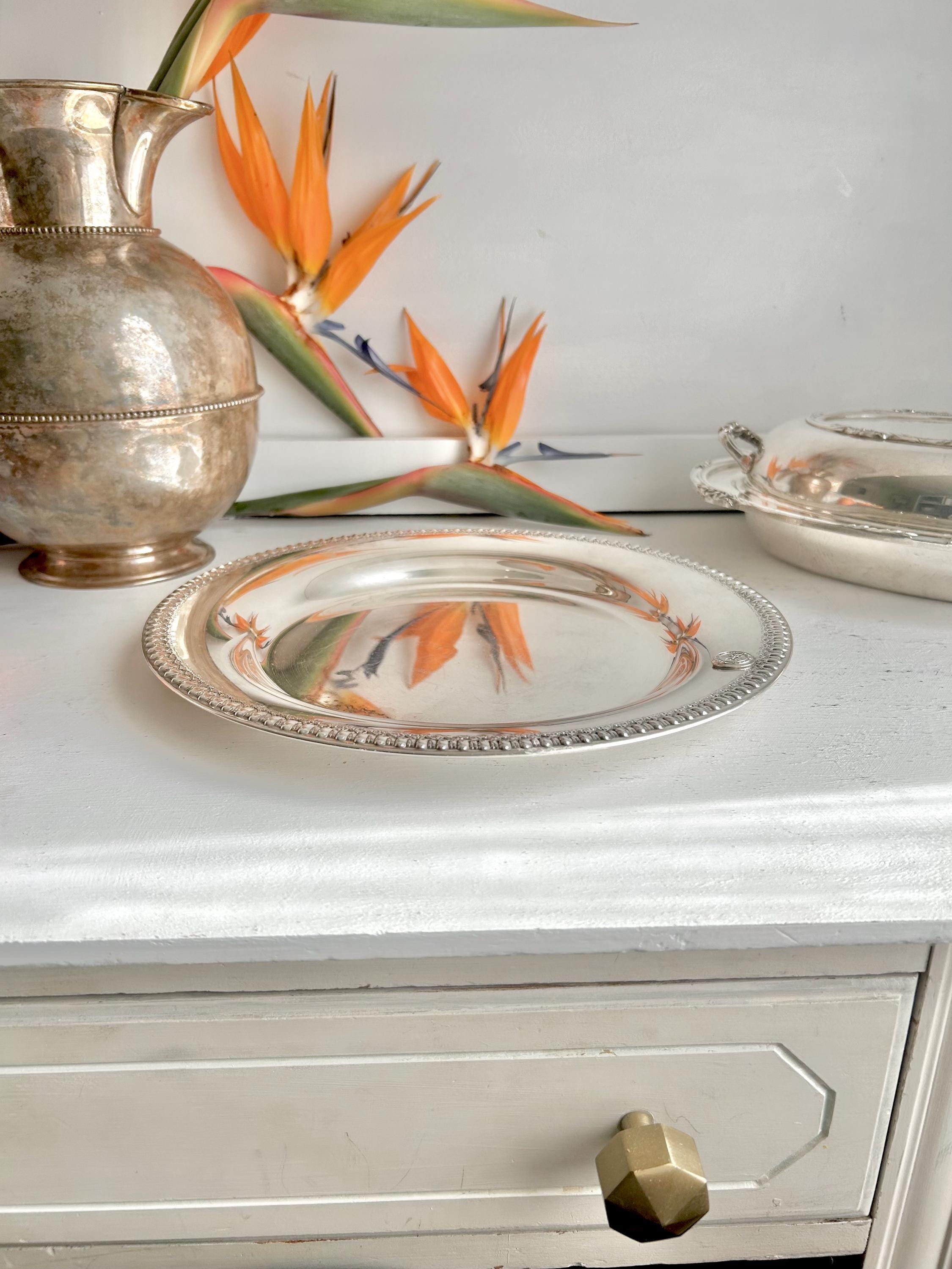 Vintage Wilcox Silver-Plated Platter: Brandon Hall Gadroon Rim, Hollywood Musketeers