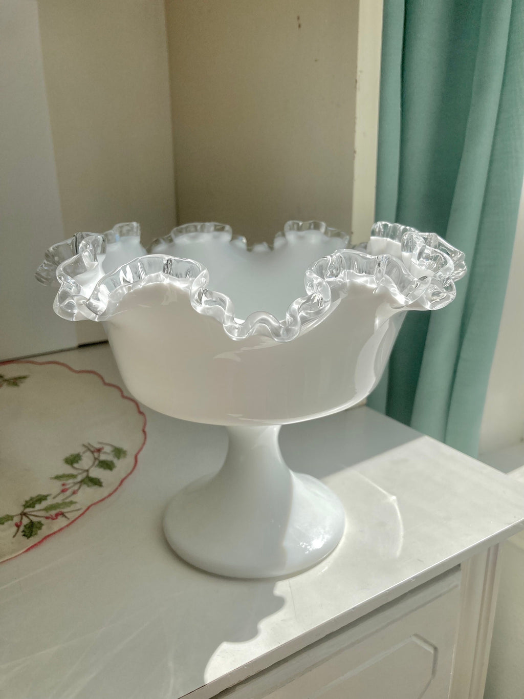Vintage Fenton Silvercrest Milk Glass: Crimped Bowl or Serving Tray