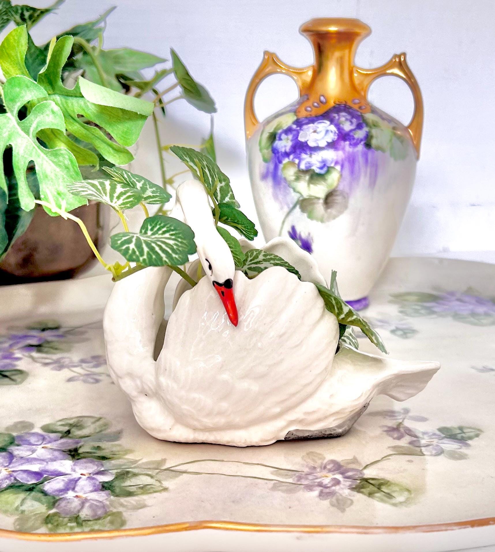 Antique Austrian Porcelain Vase with Handpainted Gold and Violets