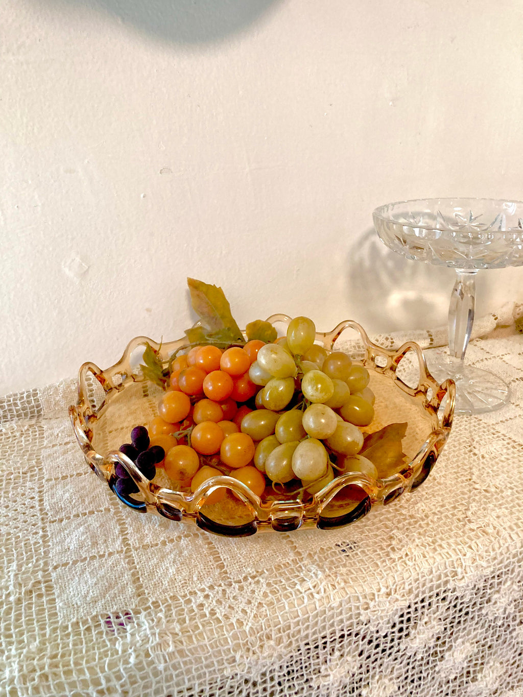 Fostoria Amber Glass 11" Console Bowl - Open Lace Edge Pattern #2320 - circa 1930