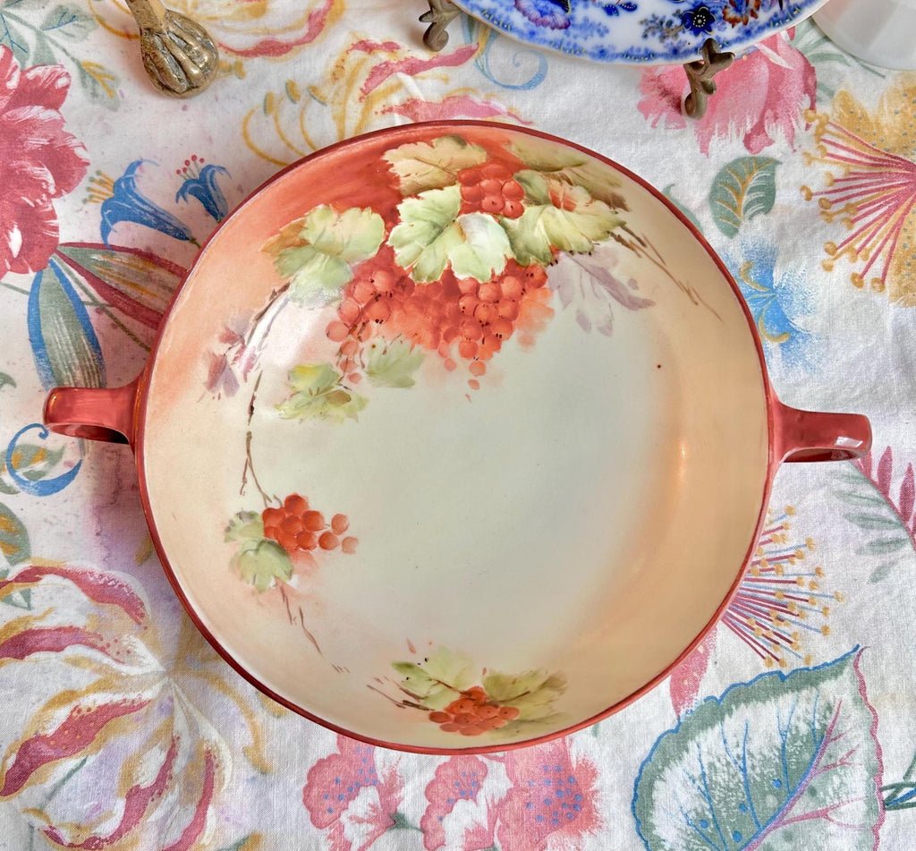 Antique MZ Austria Porcelain Footed Bowl: Hand-Painted Harvest Grape (CHIP!)