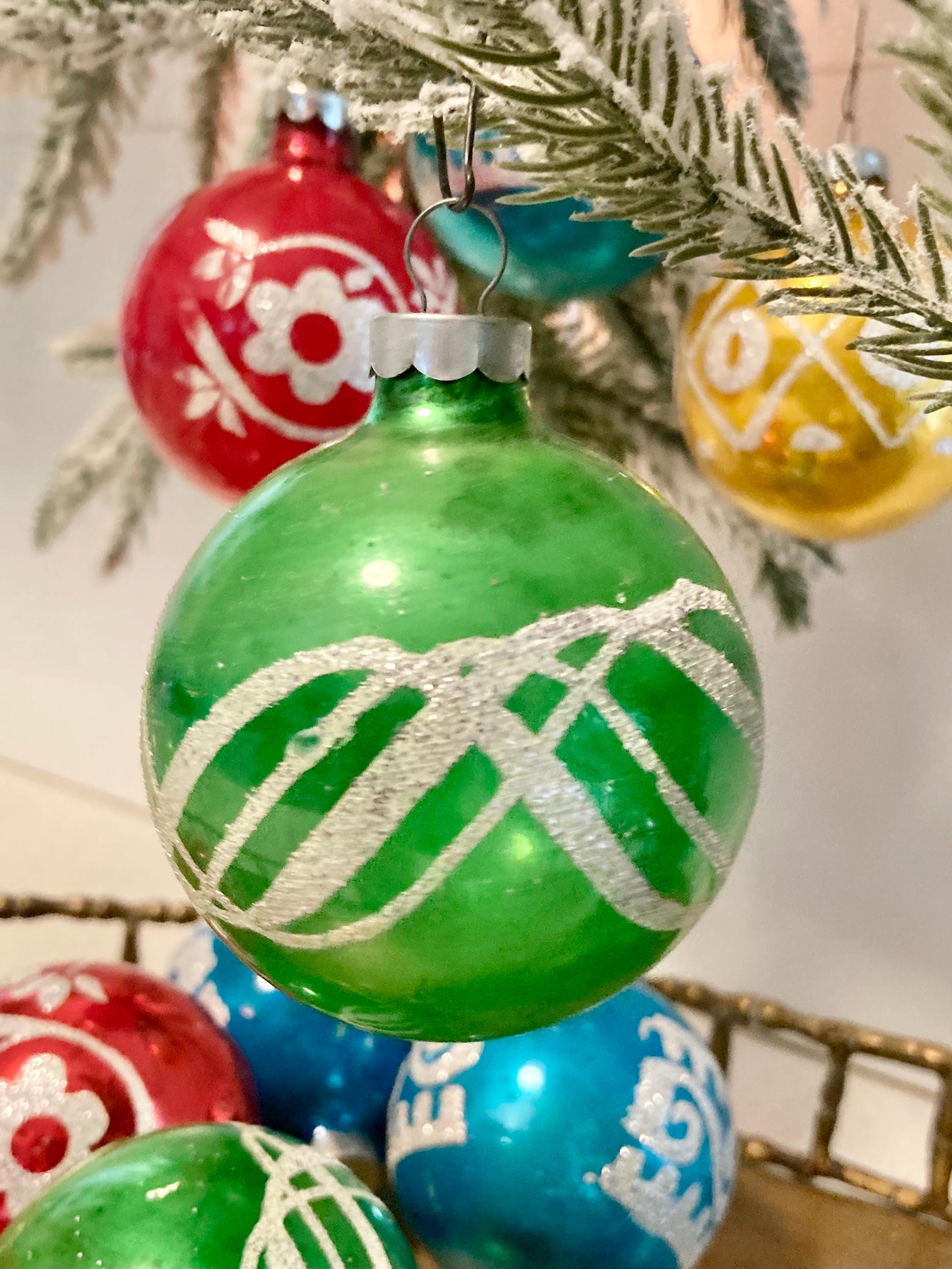 Vintage Mercury Glass Christmas Bulb – Glitter Stencil Ornaments