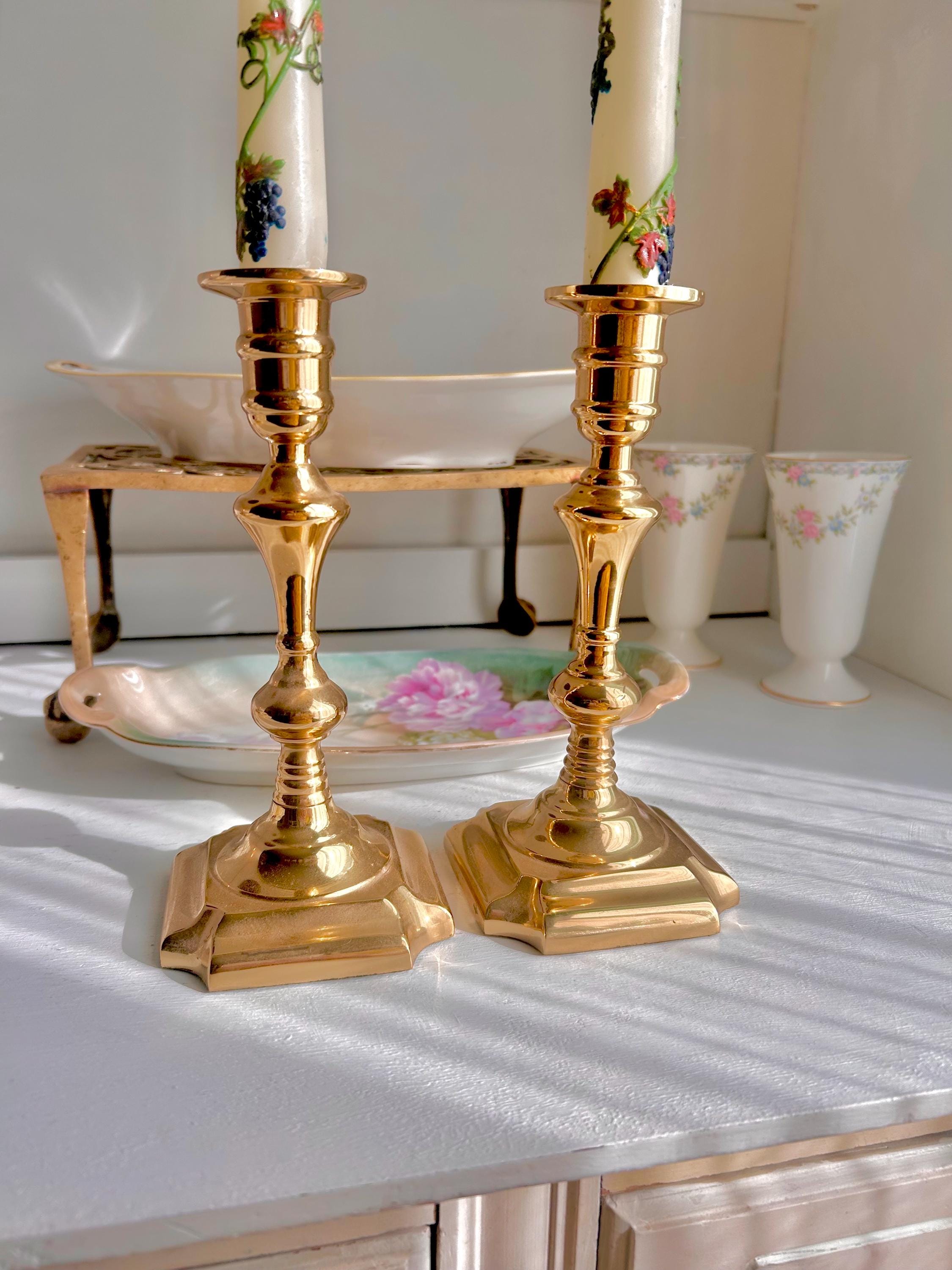 Vintage Solid Brass Candlestick Pair: Classical Taper Candle Holders