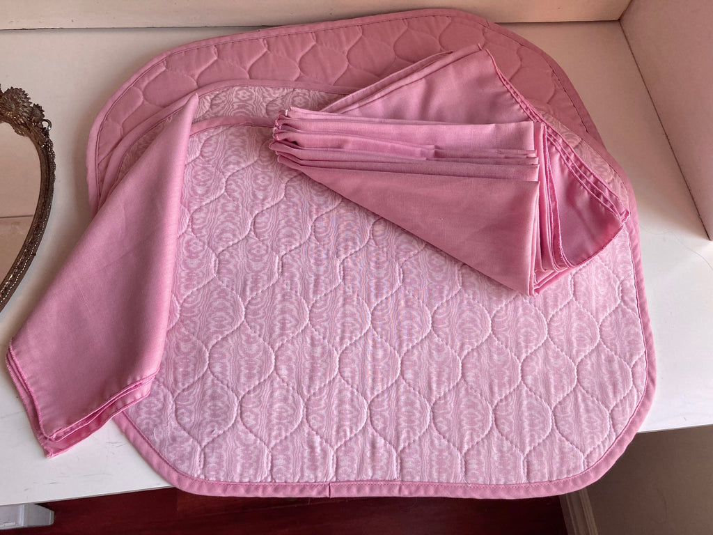 Vintage Quilted Placemat & Napkin Set: 1980s Dusty Rose Table Linens