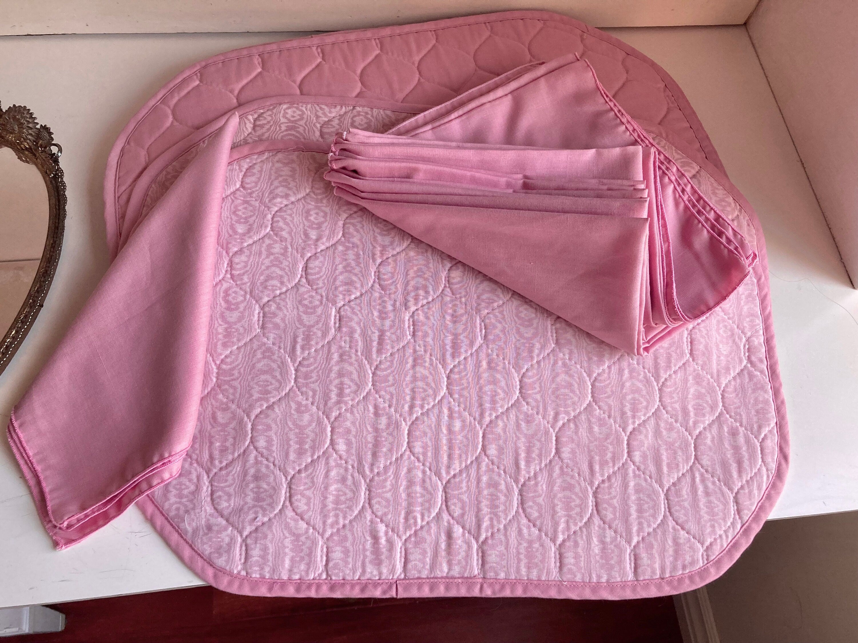 Vintage Quilted Placemat & Napkin Set: 1980s Dusty Rose Table Linens
