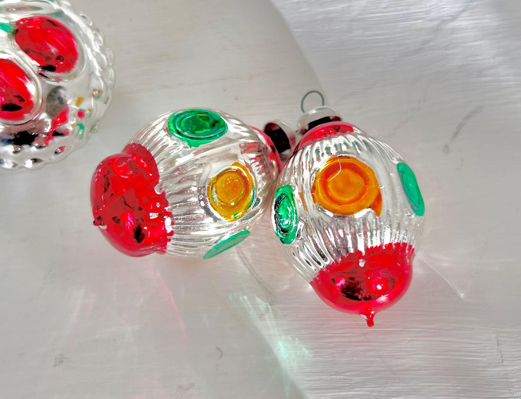 Set of Six Miniature Silvered Glass Ornaments West Germany