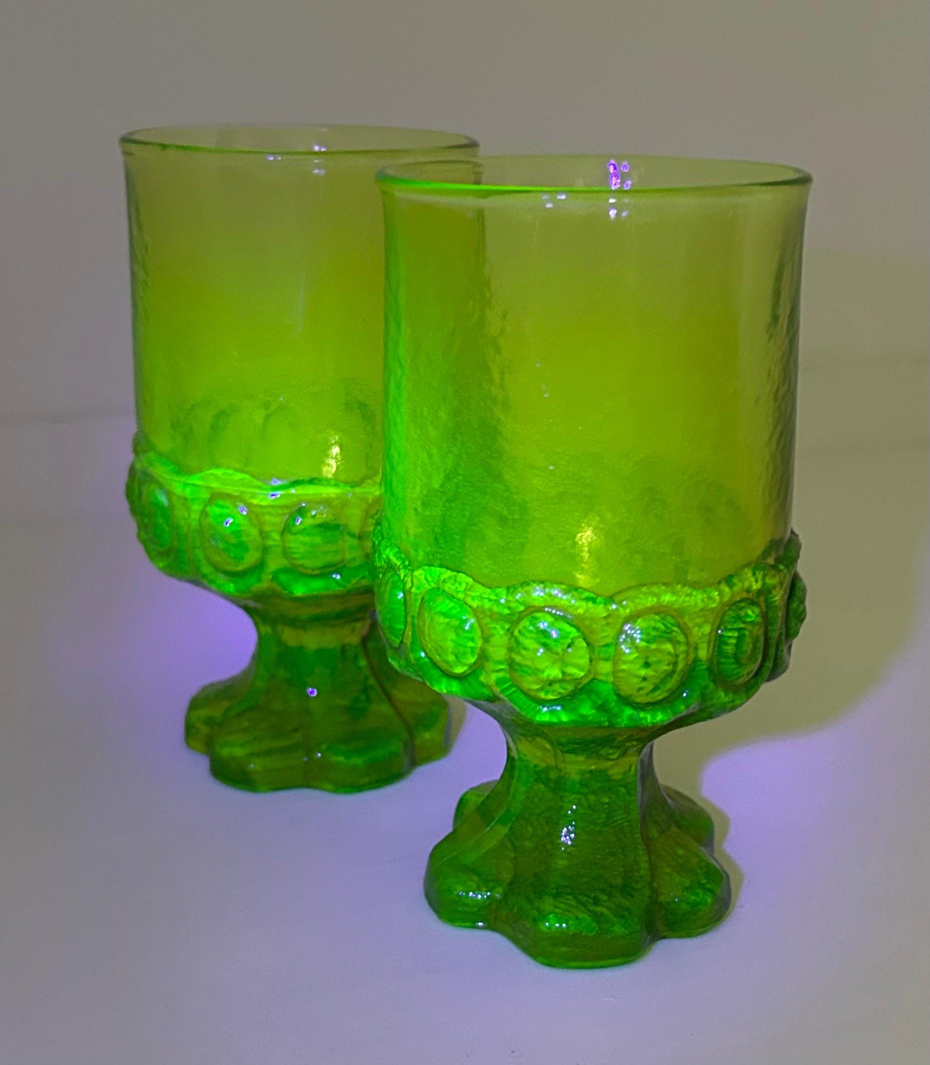 MCM Avocado Green Glass Tiffin Madeira Footed Tumblers - Thick Textured Goblets - SOLD INDIVIDUALLY