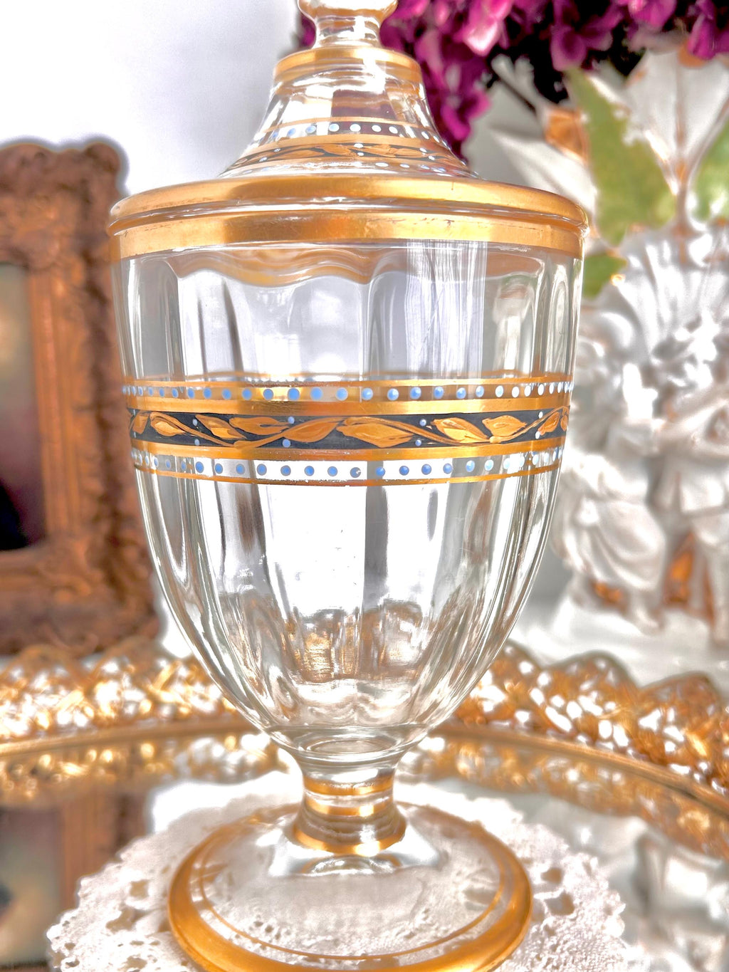 Vintage Gilt Glass Pedestal Lidded Dish