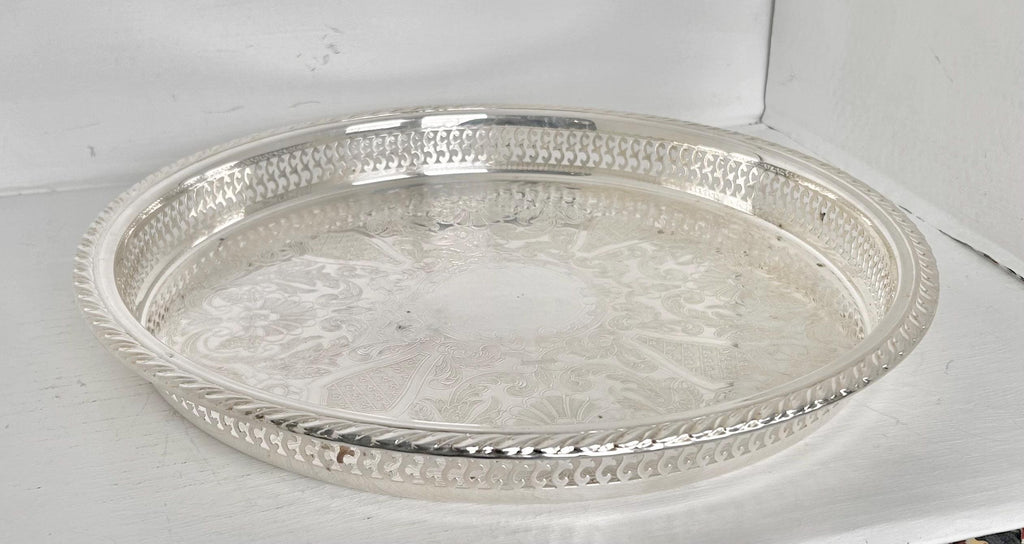Large 15 inch Vintage Silverplate Gallery Tray Reticulated Rim Oneida USA