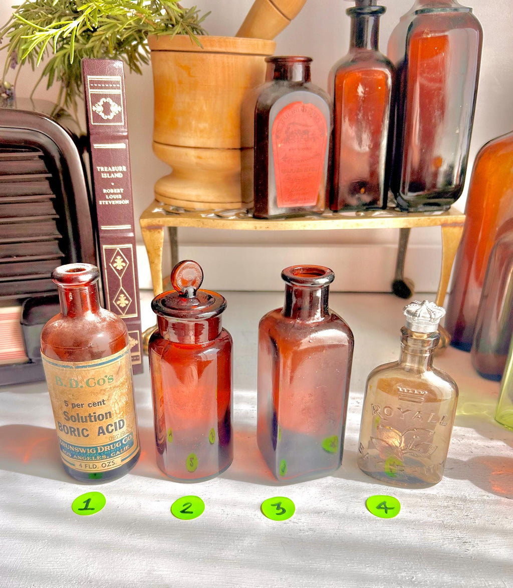 Vintage Amber Apothecary Bottles: Collectible Chemist & Liquor Glass - Sold Individually