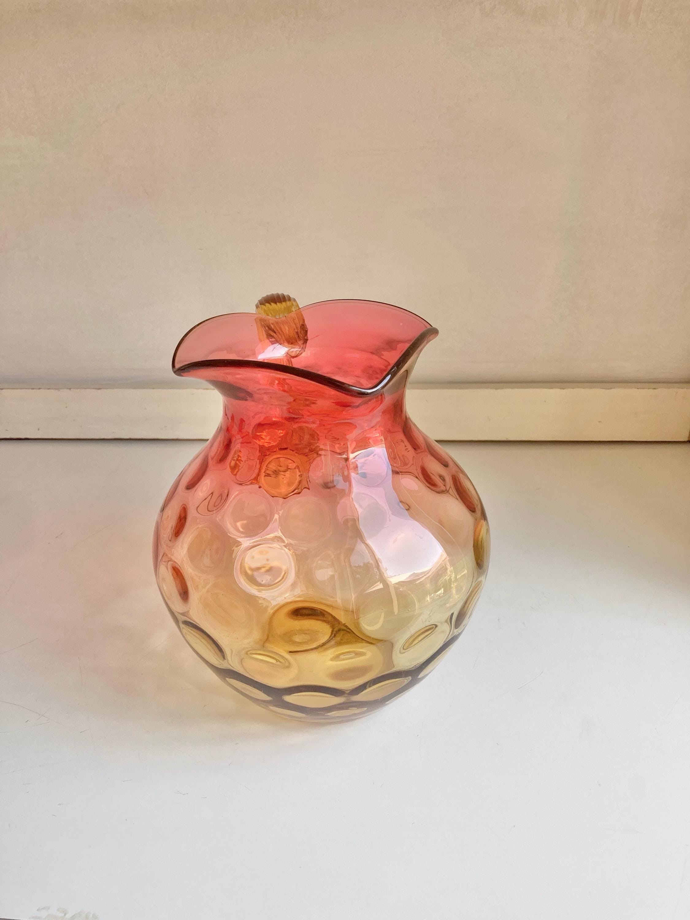 Antique Amberina Glass Pitcher Set: Victorian Reverse Thumbprint Hobbs Brockunier