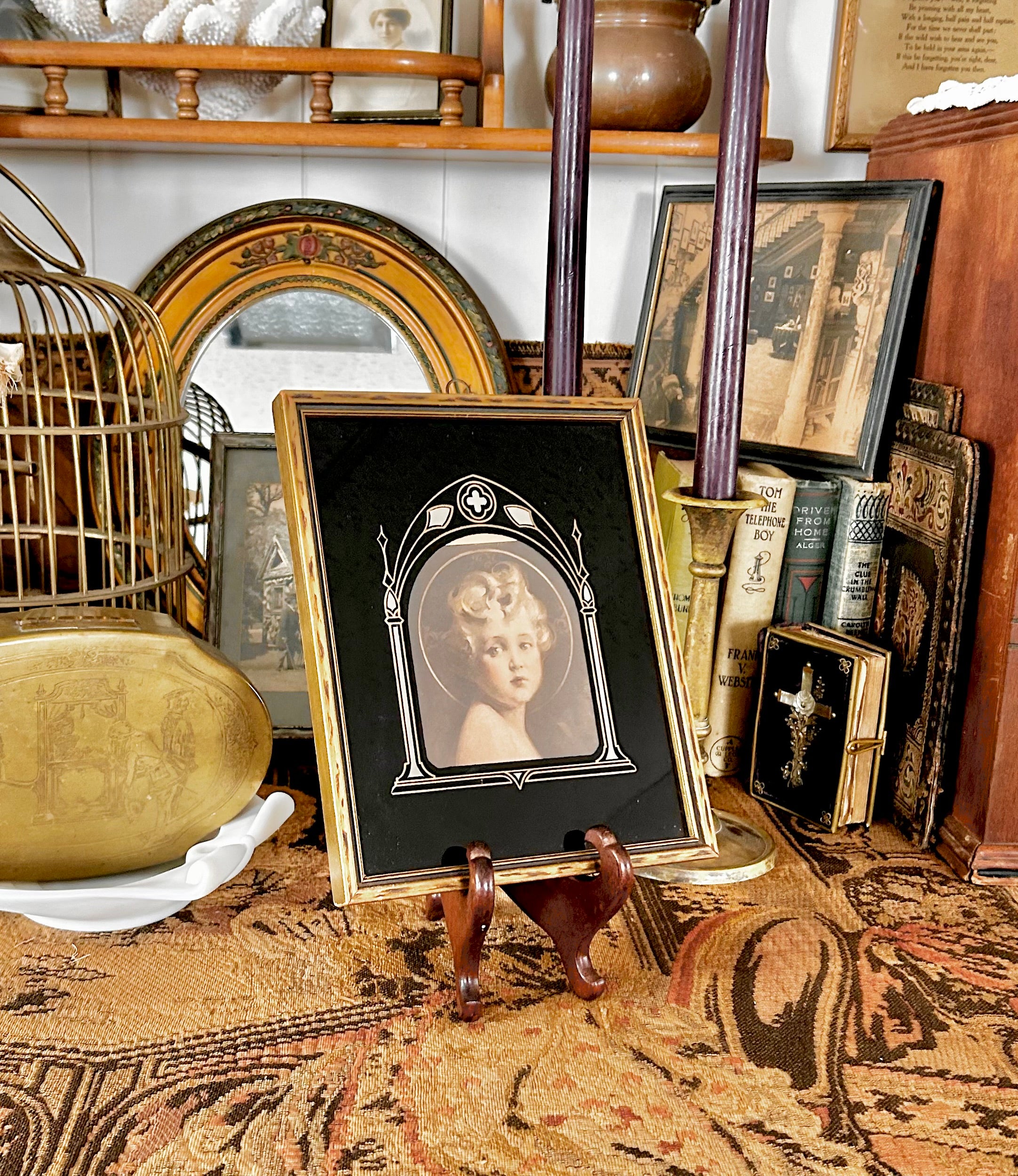 Art Deco "Light of the World" Portrait with Reverse Painted Glass
