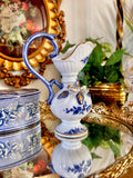 Vintage Brinns Blue and White Ceramic Ewer with Applied Roses