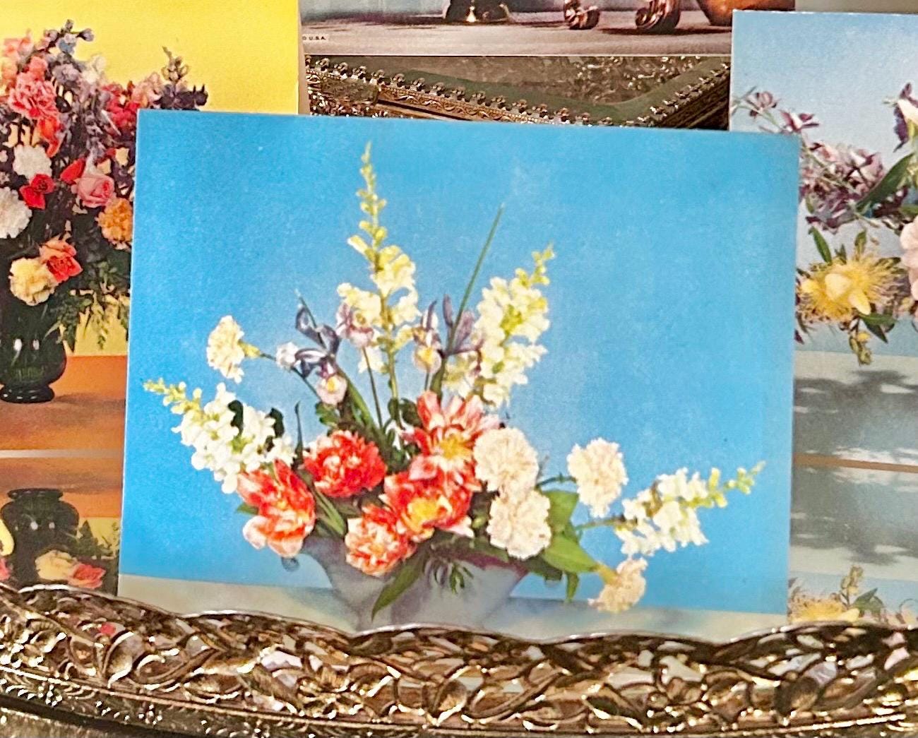 MCM 1950s Floral Blank Notecards, Litho USA, Printed in Milwaukee, Set of Eight
