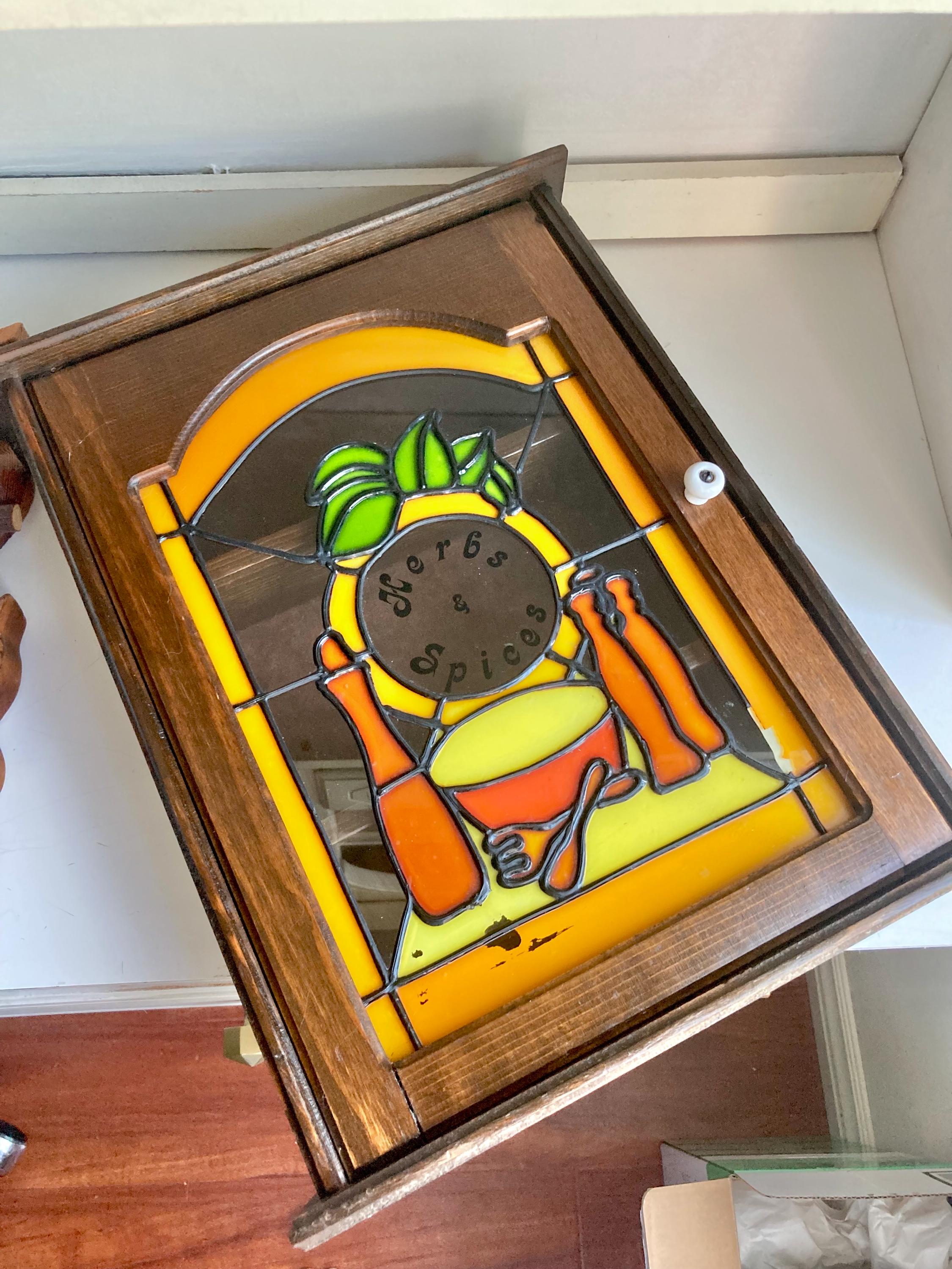 Vintage Stained Glass Spice Cabinet: Montgomery Ward Americana Pantry