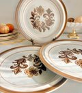Vintage Stoneware Side Plates Set: Brown Floral Monterrey, Japan