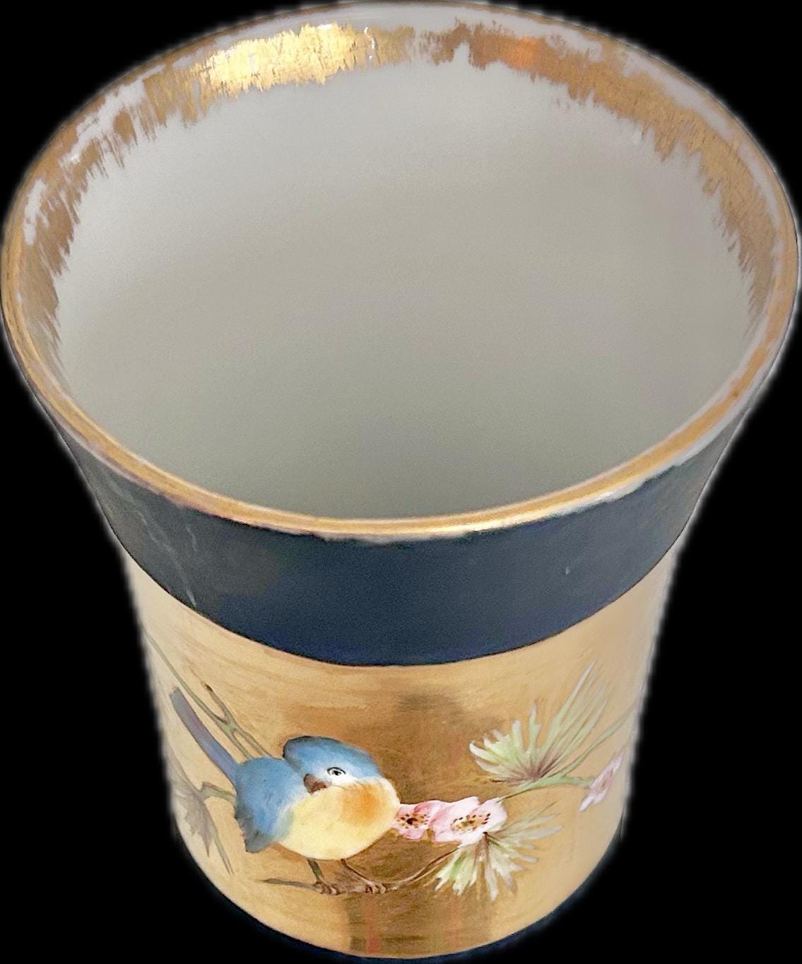 Heinrich & Co Selb Antique Vase with Bluebirds, Large Dark Blue